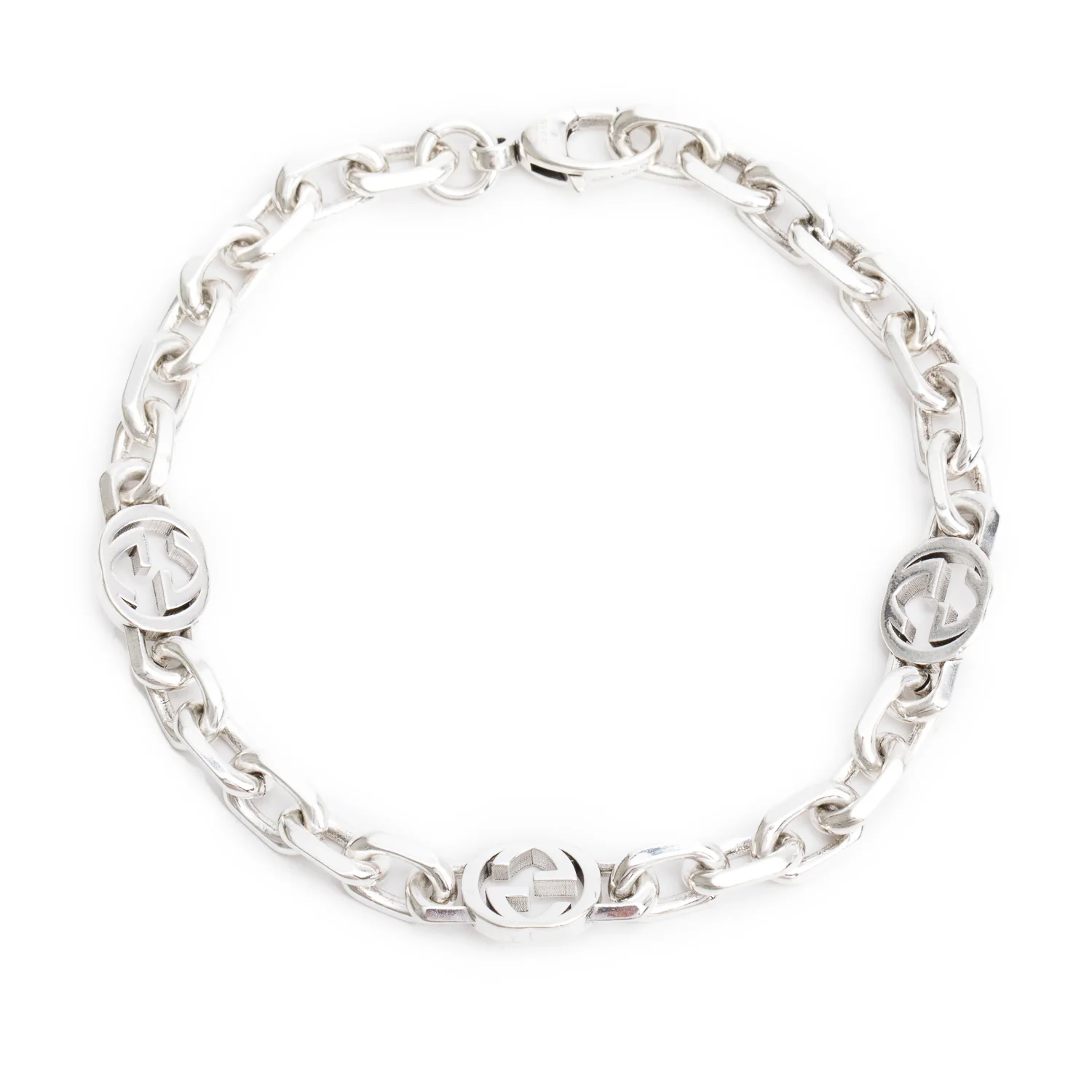 Gucci Sterling Silver Interlocking G Chain Bracelet w/ Box