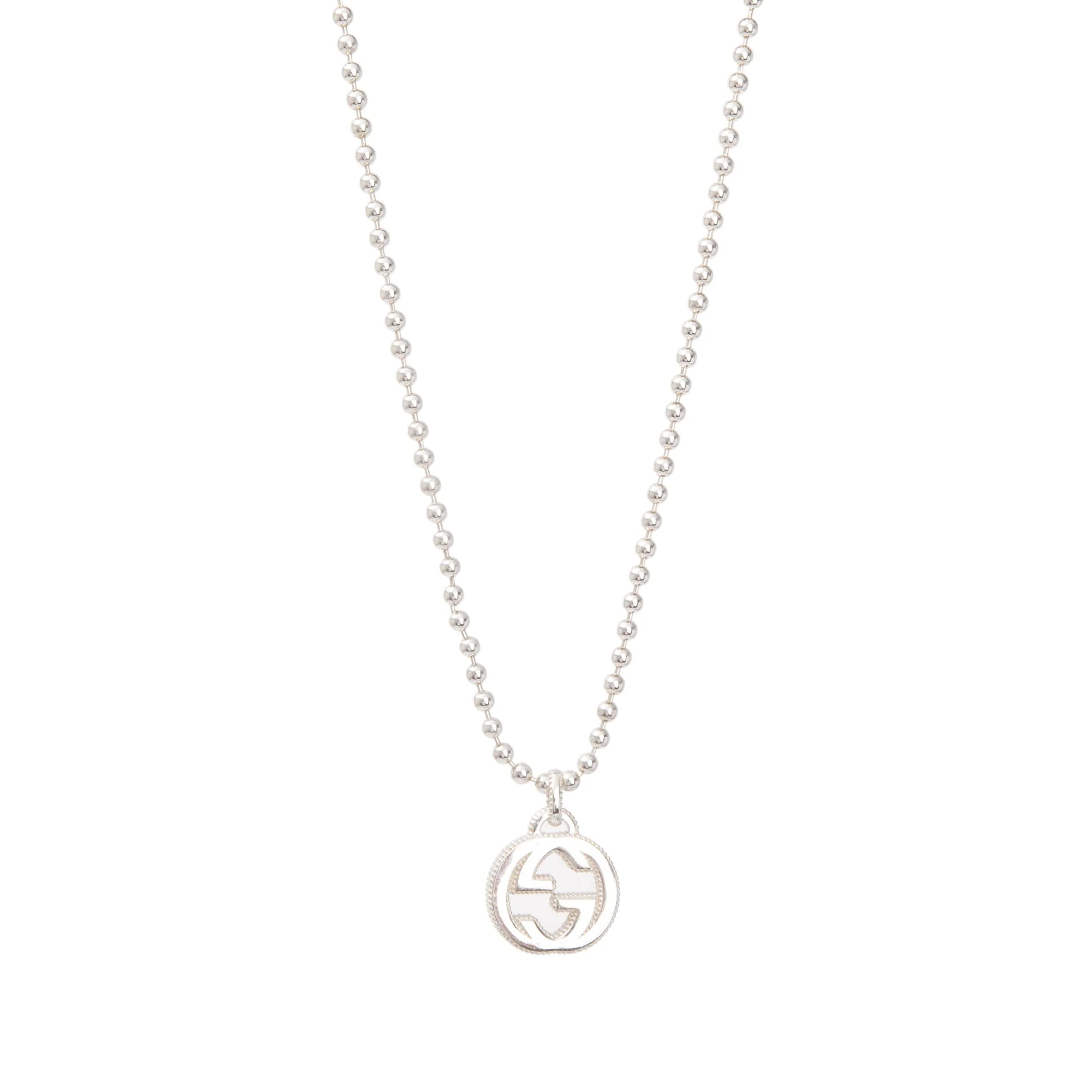 Gucci Sterling Silver Interlocking G Pendant Bead Necklace w/ Box - Image 6