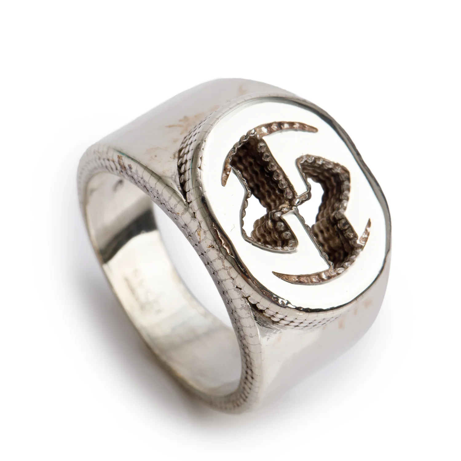 Gucci Sterling Silver Interlocking G Signet Ring, Size 16 6.75 - Image 3