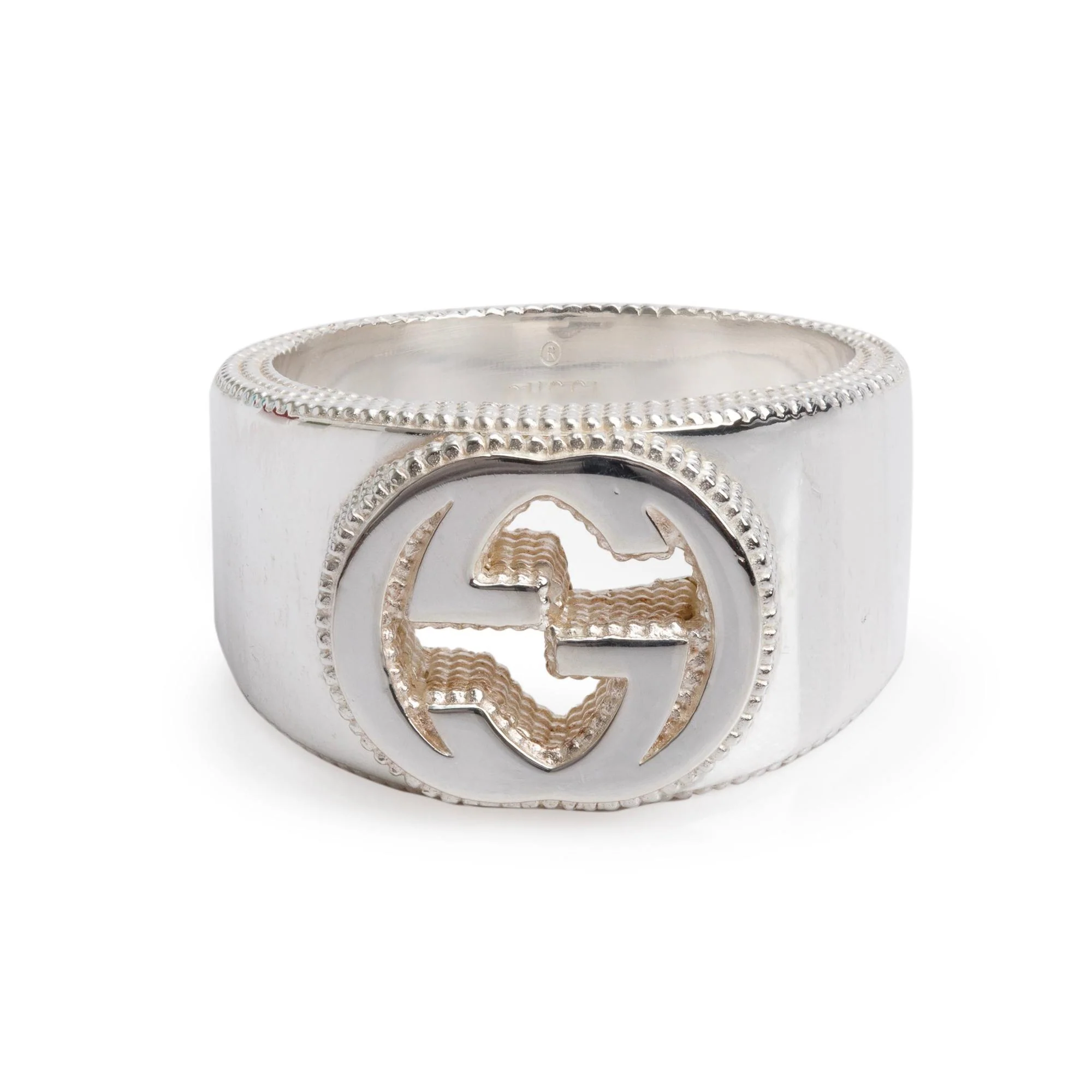 Gucci Sterling Silver Interlocking G Signet Ring, Size 27 12 w/ Box