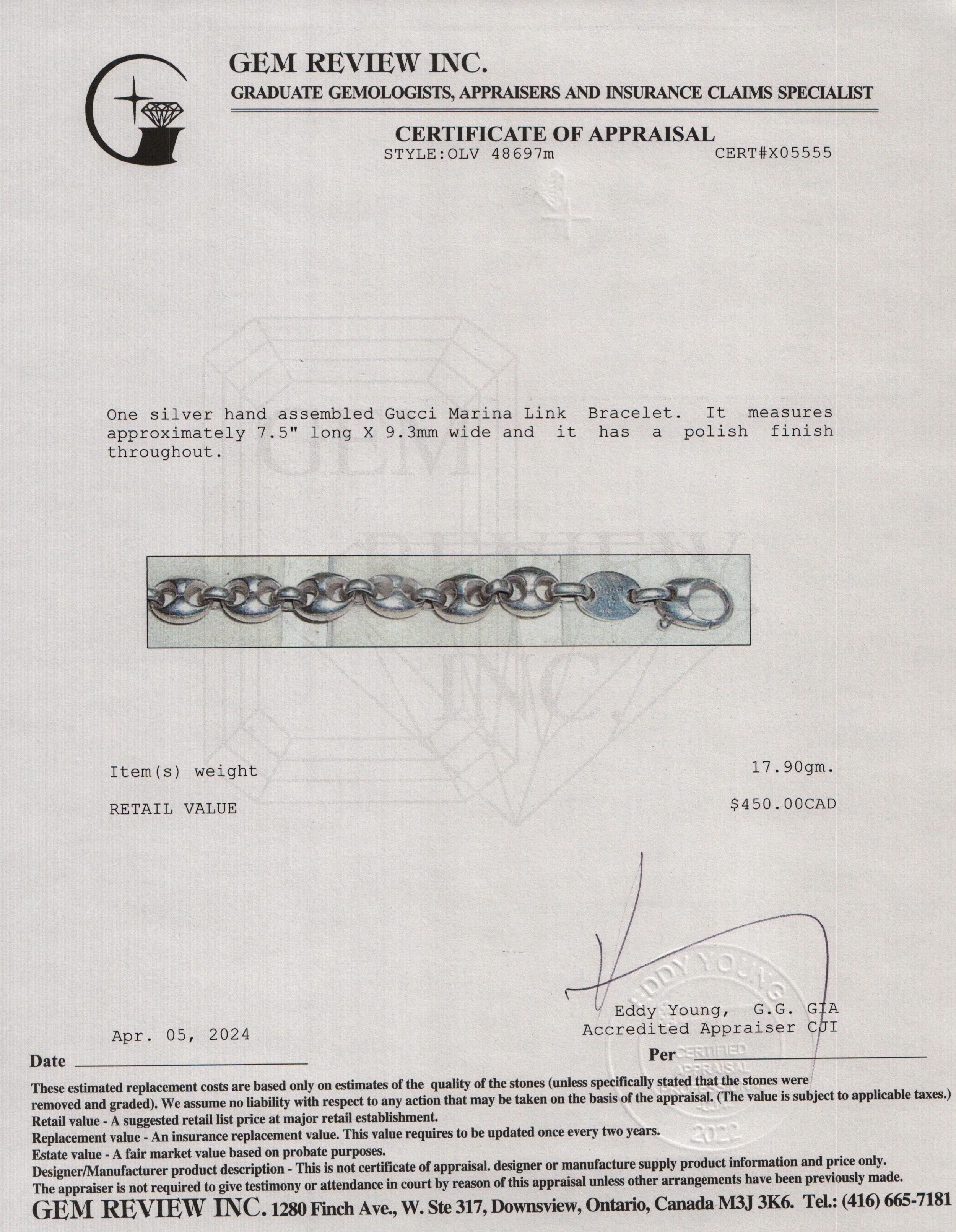 Gucci Sterling Silver Marina Link Bracelet w/ Box - Image 5