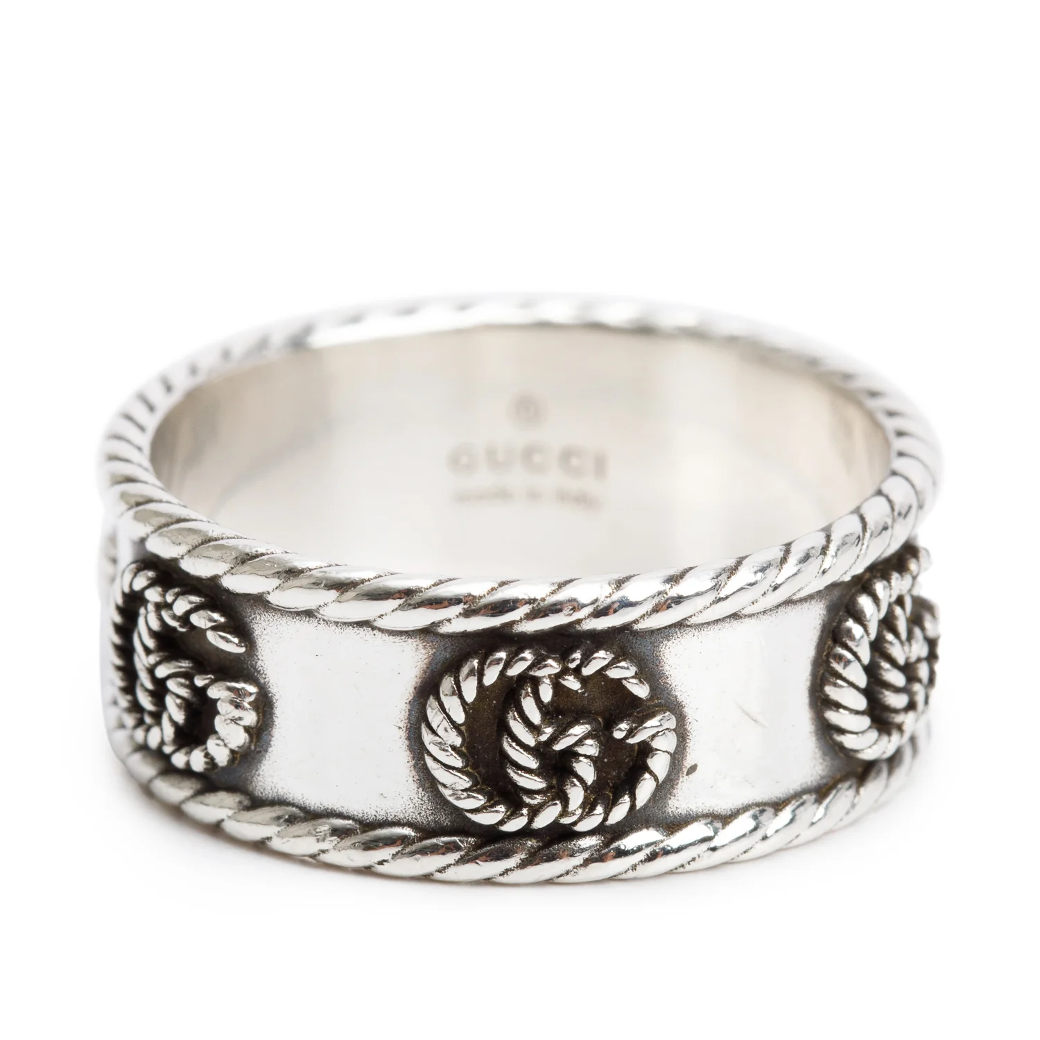 Gucci Sterling Silver Marmont Wide Ring, Size 25 11.0 w/ Box