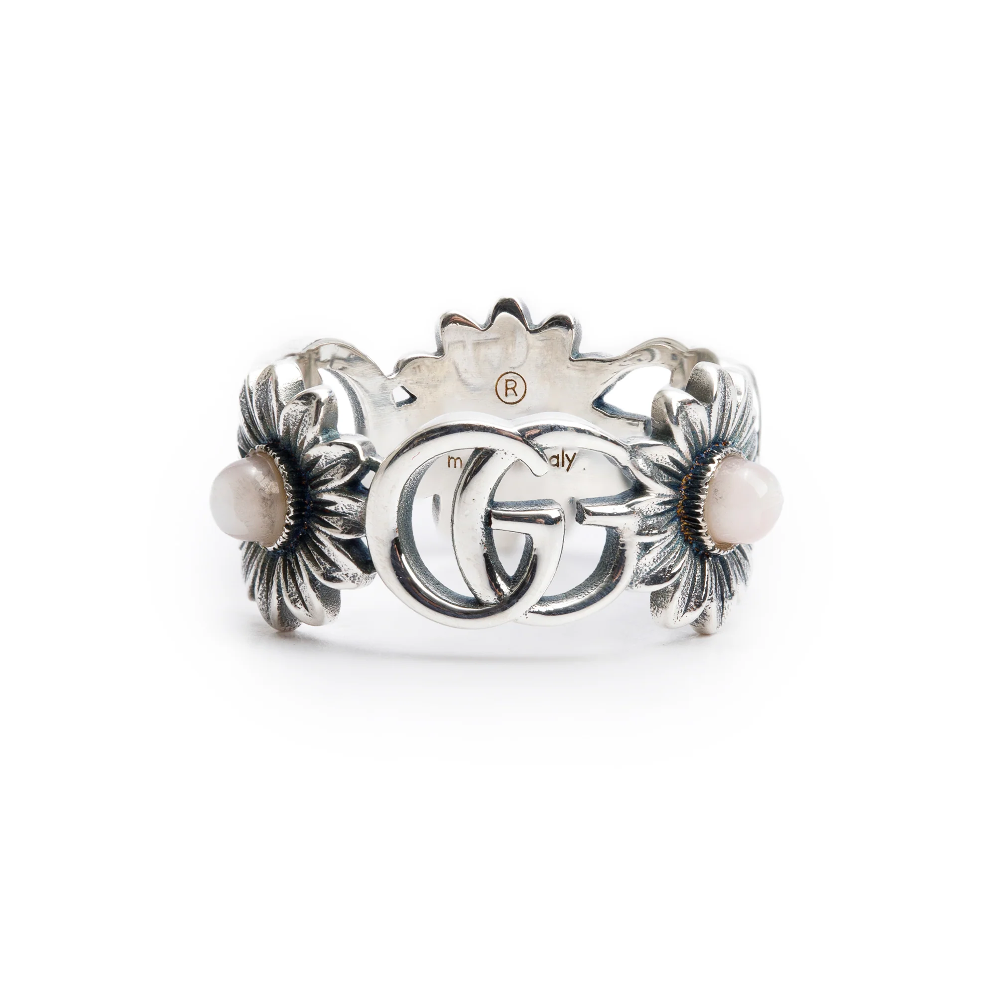 Gucci Sterling Silver Pink Mother of Pearl Double G Ring, Size 11 5.5 - Image 2