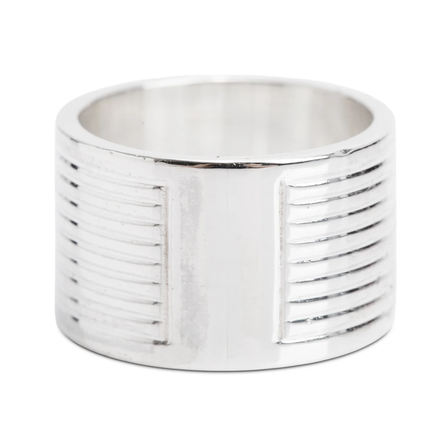 Gucci Sterling Silver Trademark 12 MM Wide Striped Band Ring, Size 6 - Image 2