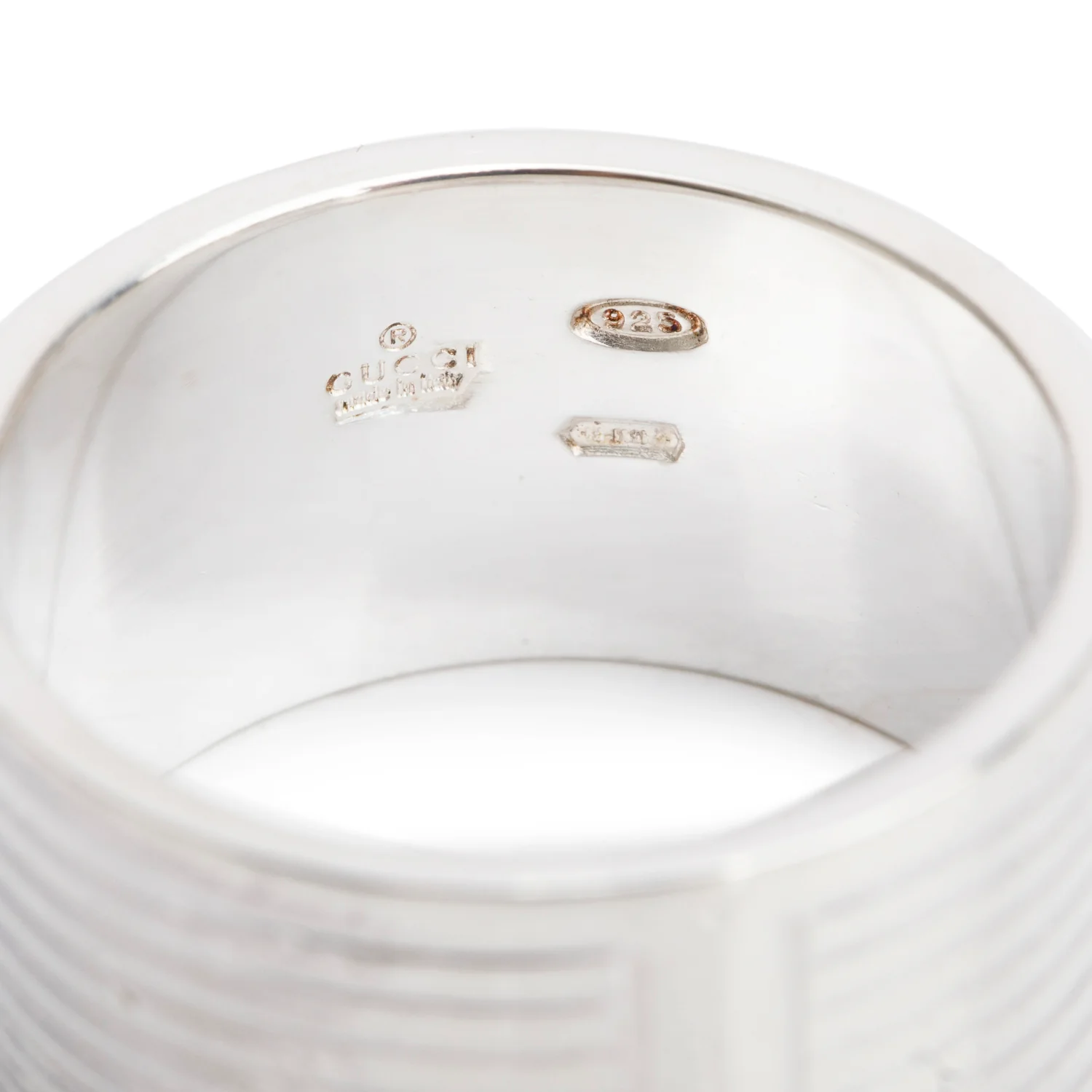 Gucci Sterling Silver Trademark 12 MM Wide Striped Band Ring, Size 9.25 - Image 3