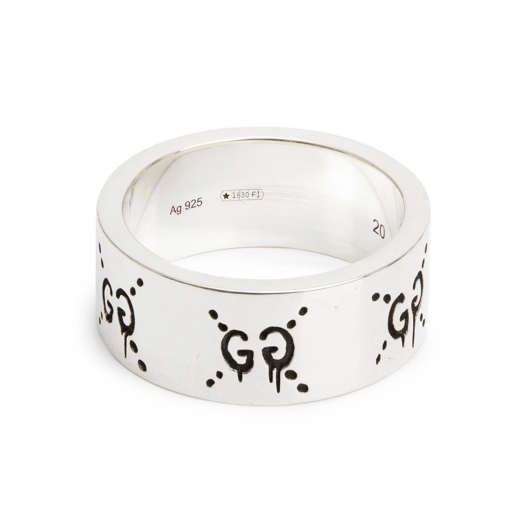 Gucci Sterling Silver Wide 9 MM Ghost Ring, Size 20 9 w/ Box
