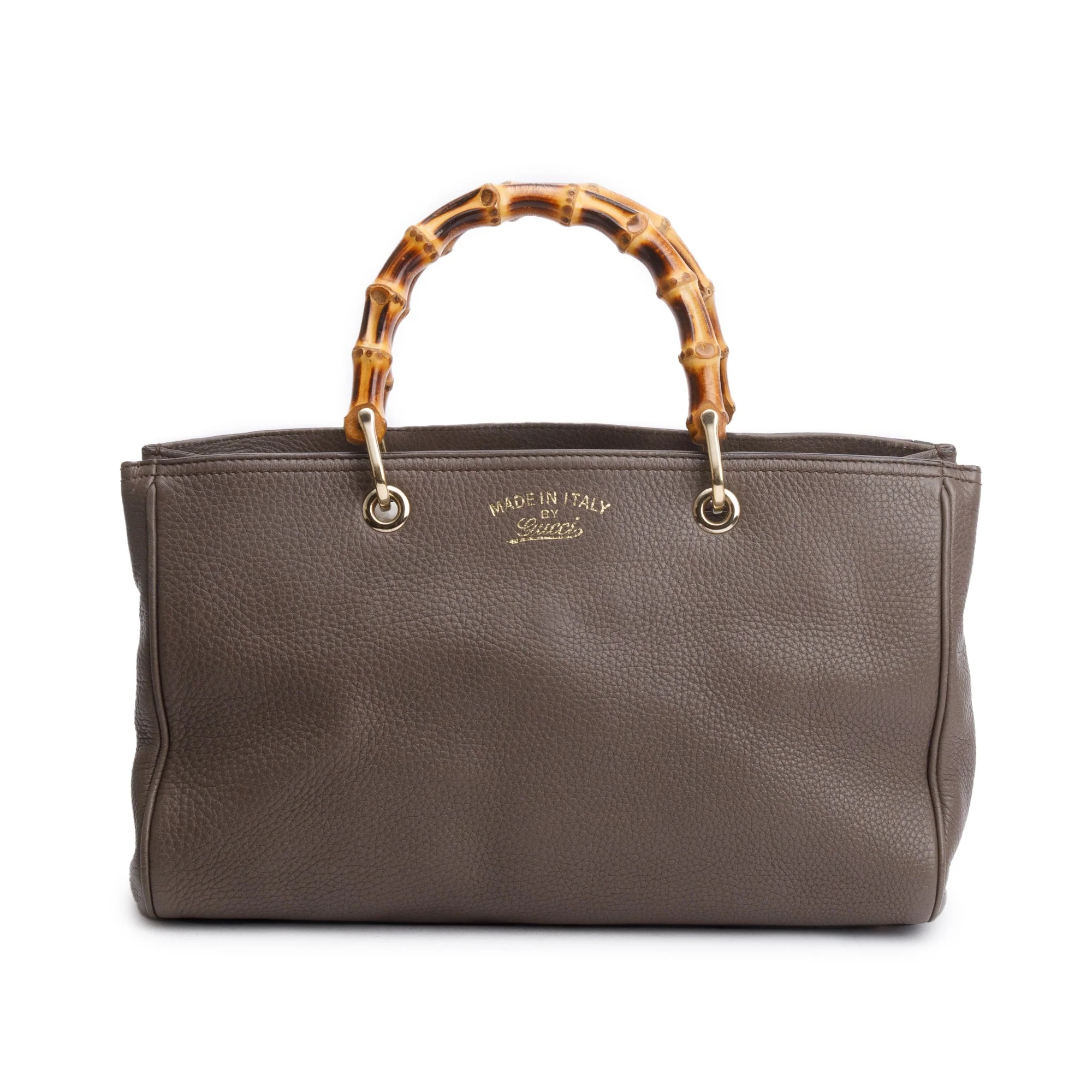 Gucci Taupe Calfskin Leather Medium Bamboo Shopper Tote w/ Strap - Image 3