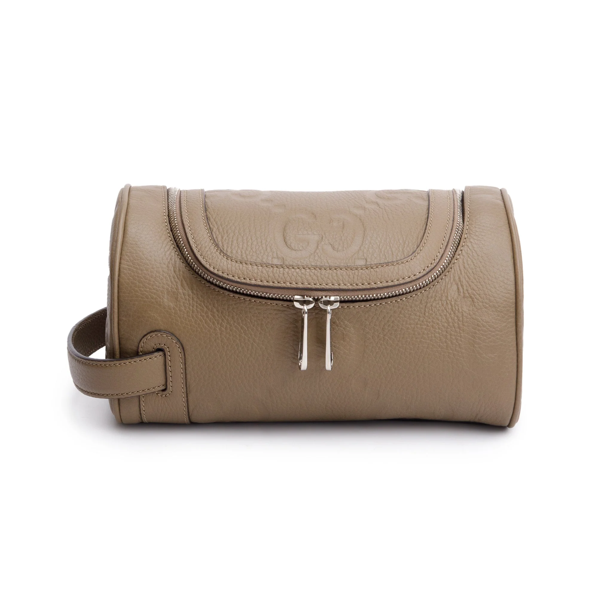 Gucci Taupe Jumbo GG Embossed Calfskin Leather Toiletry Case