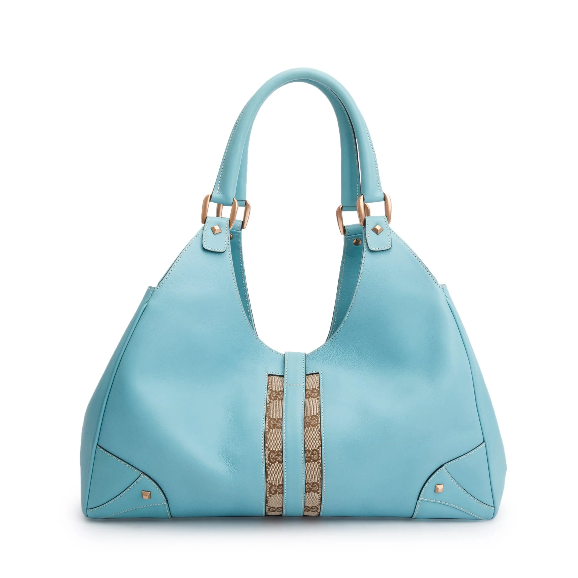 Gucci Turquoise Leather Large Nailhead Jackie Bardot Bag - Image 3
