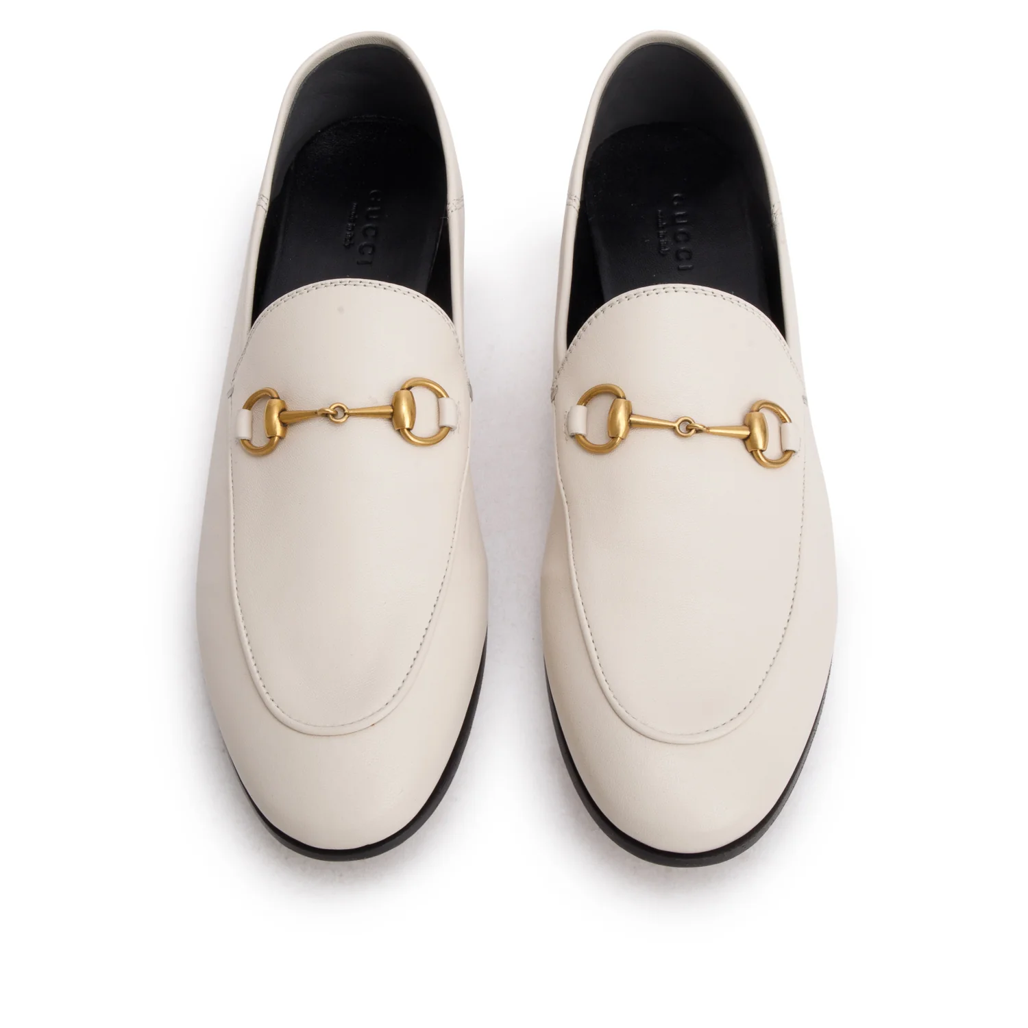 Gucci White Calfskin Brixton Horsebit Loafers, Women's Size 38.5