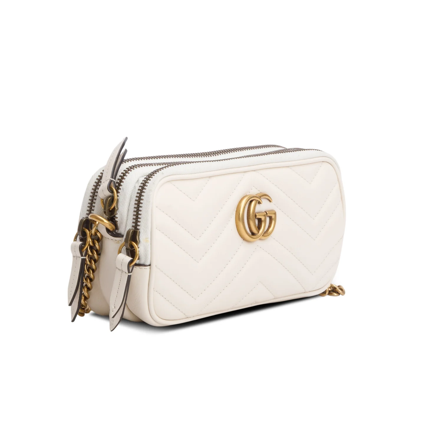 Gucci White Calfskin GG Marmont Triple Zip Crossbody Bag w/ Box - Image 5