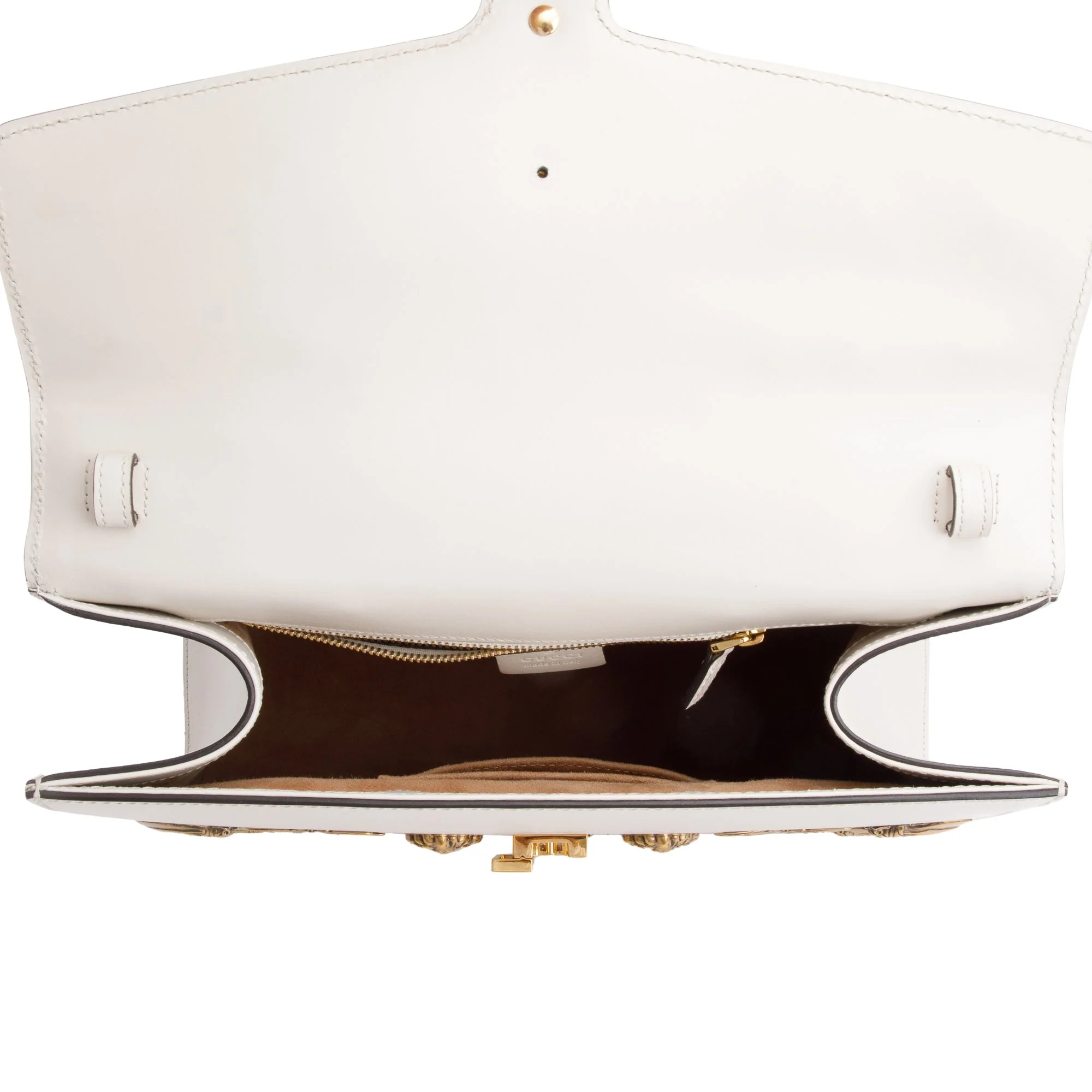 Gucci White Calfskin Leather Animal Studs Medium Sylvie Handle Bag - Image 6