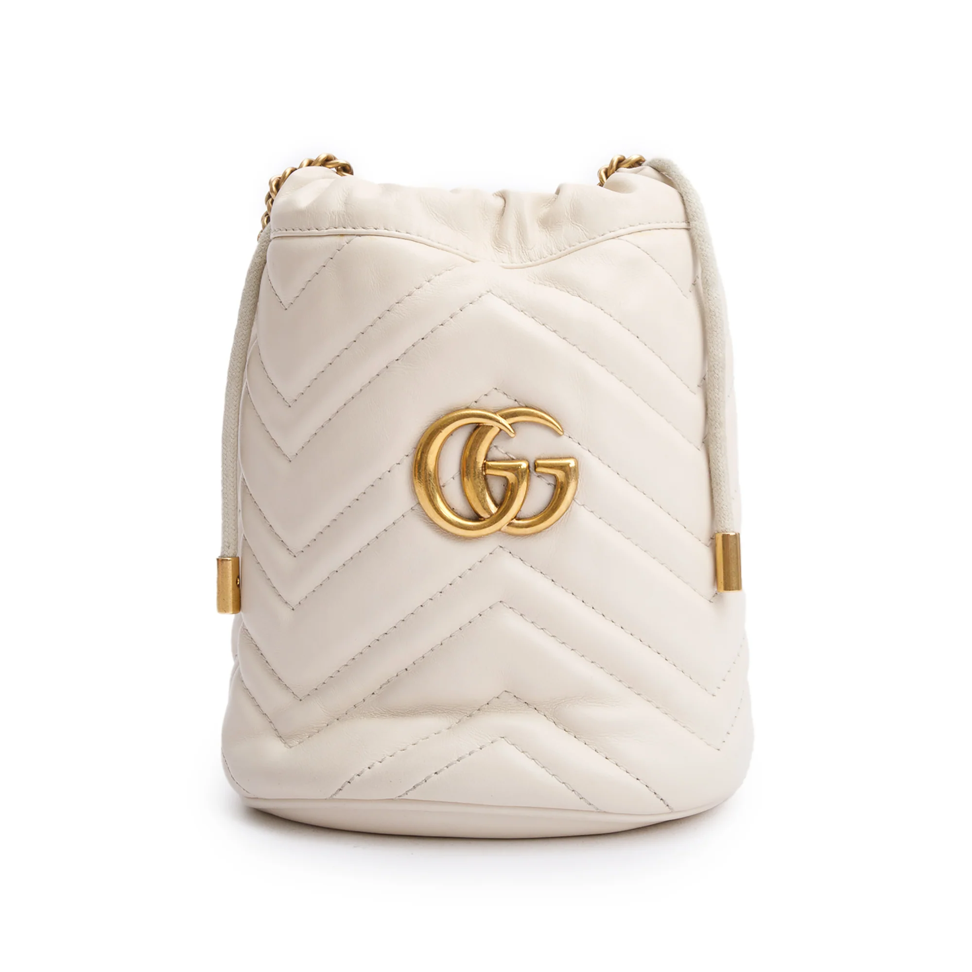 Gucci White Calfskin Leather GG Marmont Mini Bucket Bag - Image 3