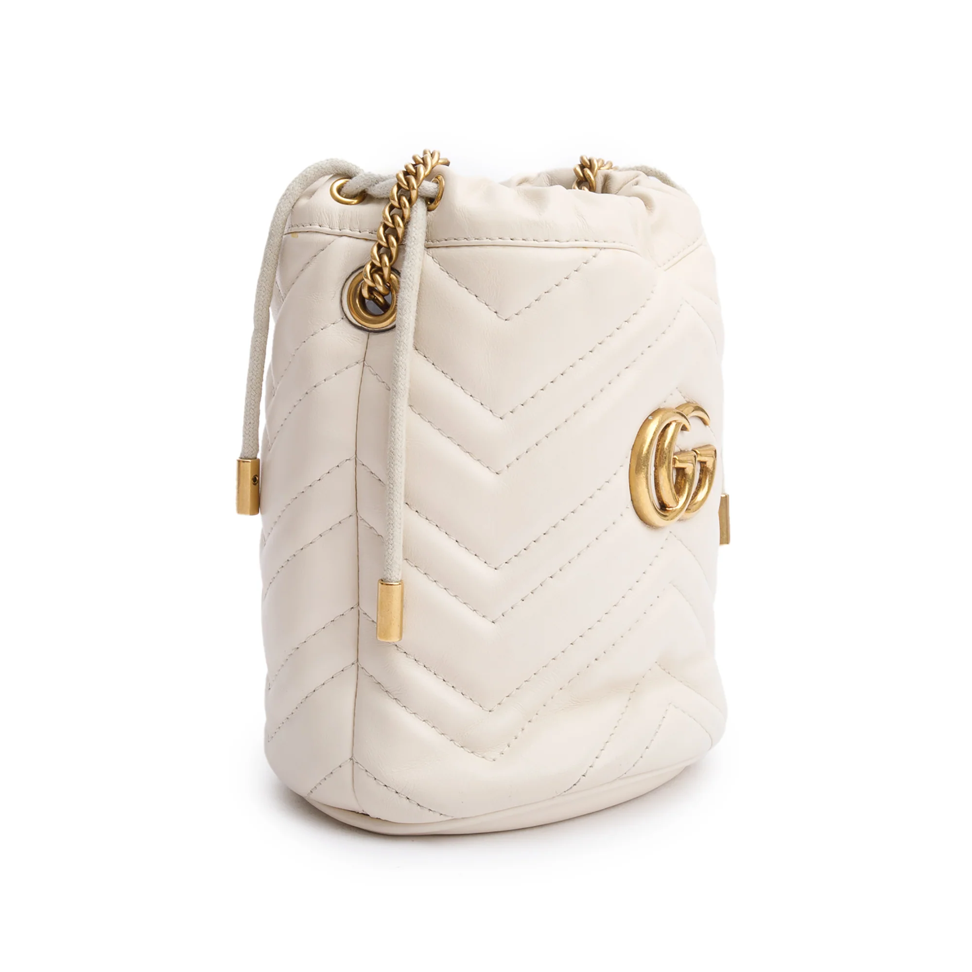 Gucci White Calfskin Leather GG Marmont Mini Bucket Bag - Image 4