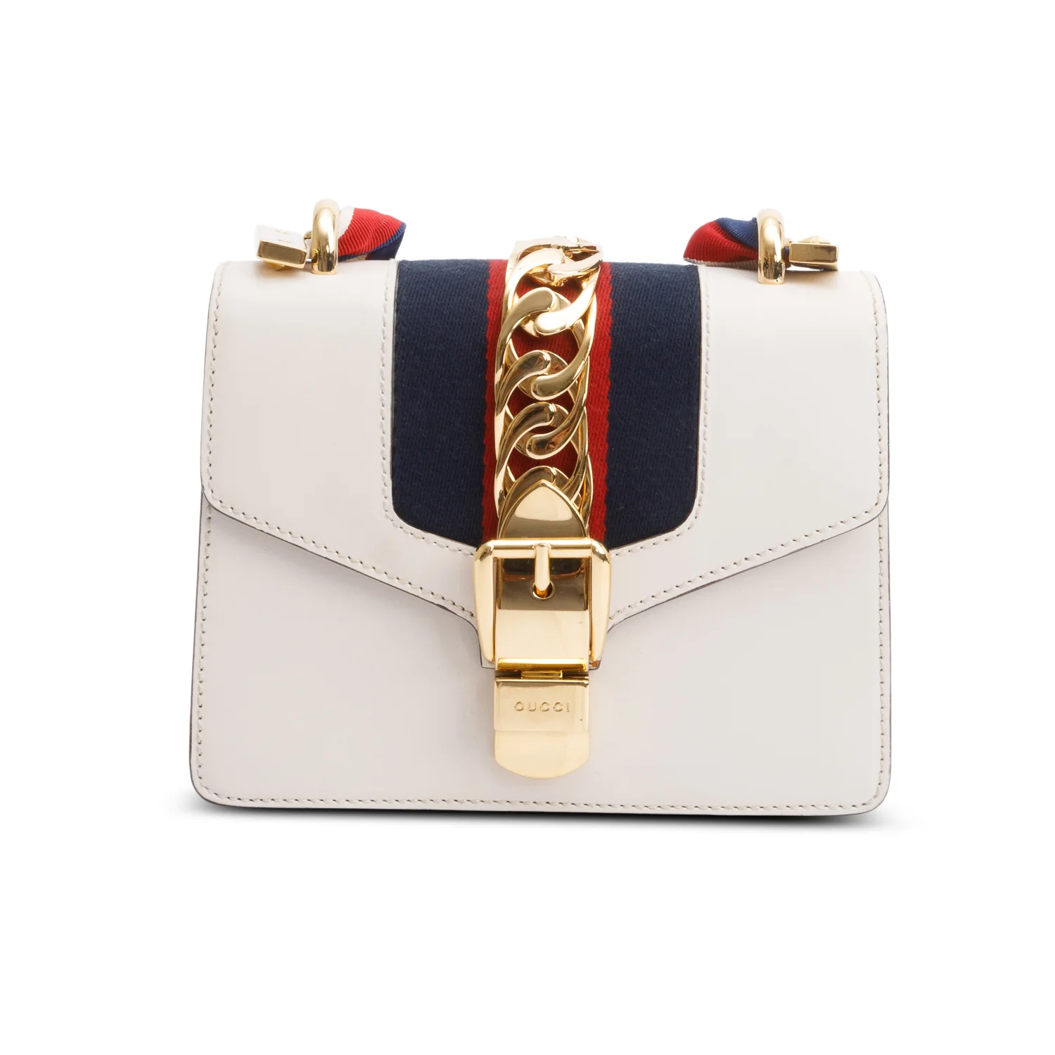 Gucci White Calfskin Leather Web Mini Sylvie Chain Shoulder Bag - Image 3