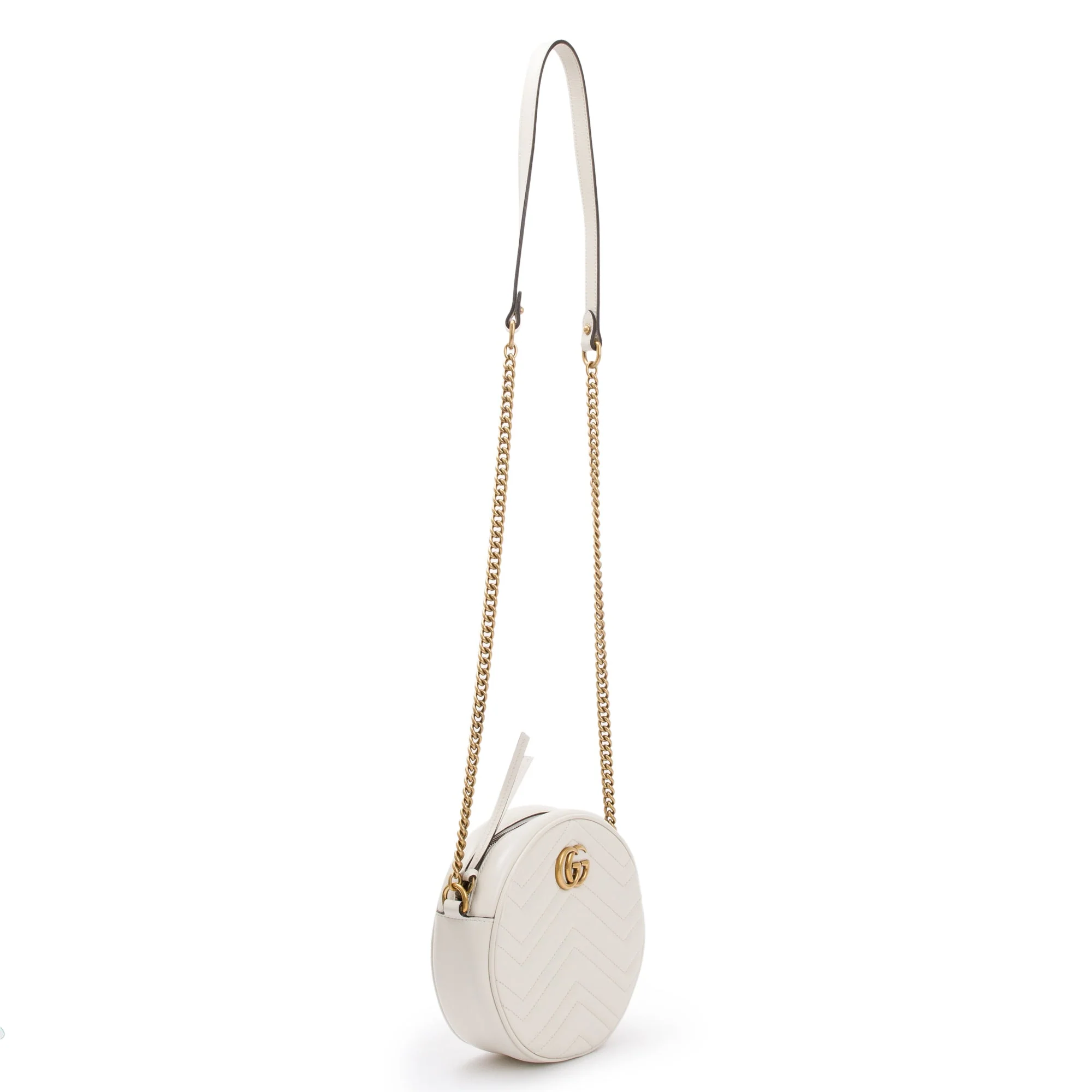 Gucci White GG Marmont Matelasse  Leather Mini Round Shoulder Bag - Image 4