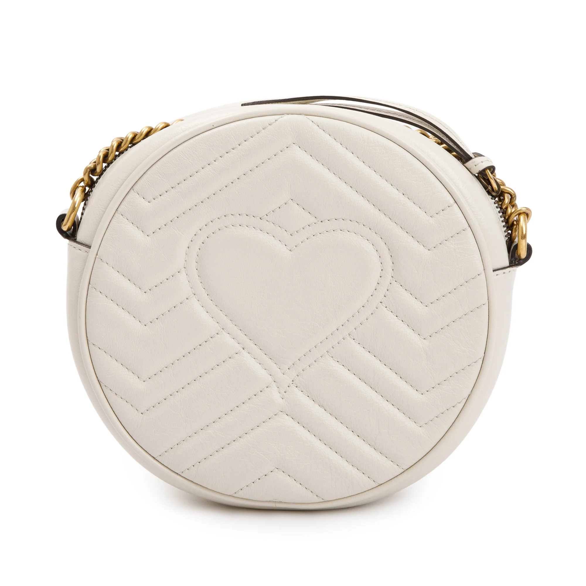 Gucci White GG Marmont Matelasse Leather Mini Round Shoulder Bag - Image 5