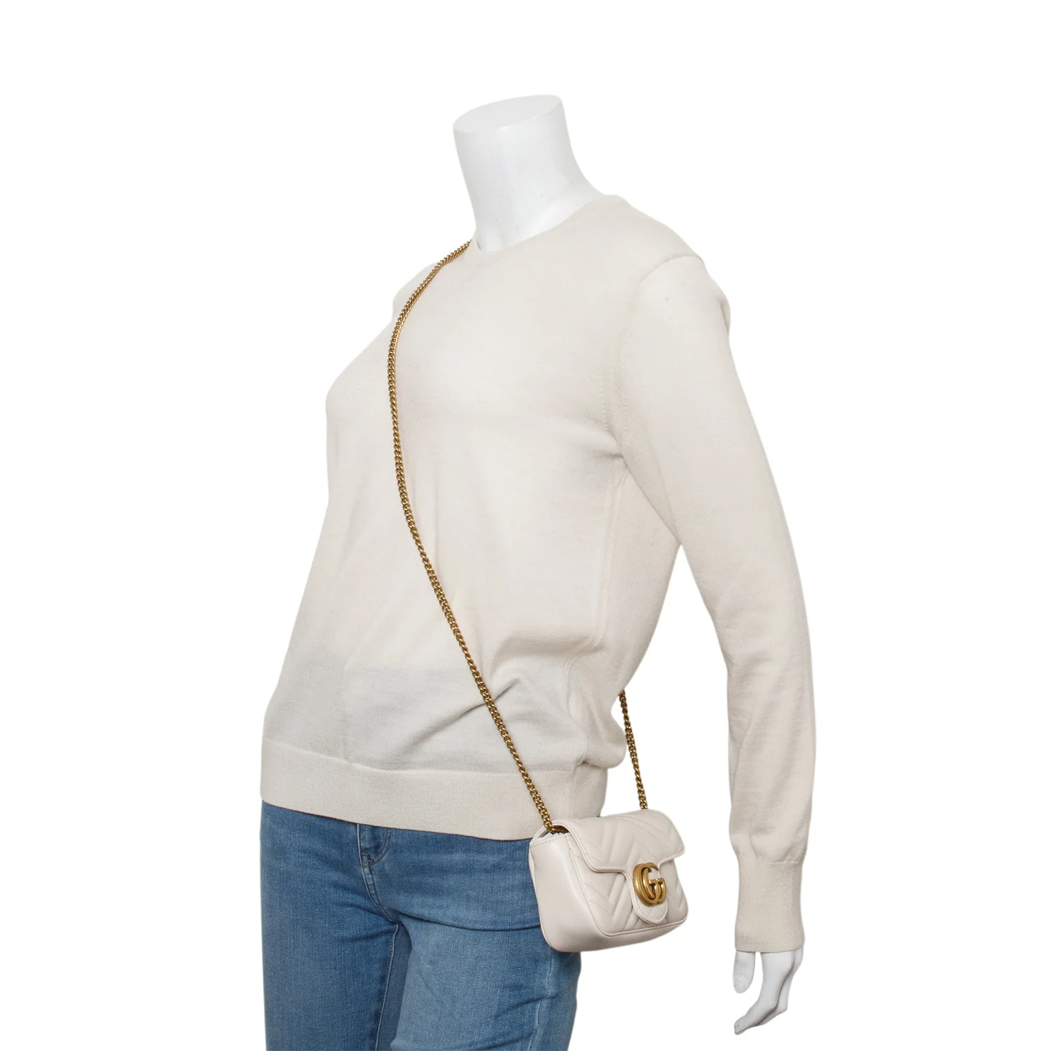 Gucci White GG Marmont Matelasse Leather Mini Shoulder Bag w/ Box - Image 2