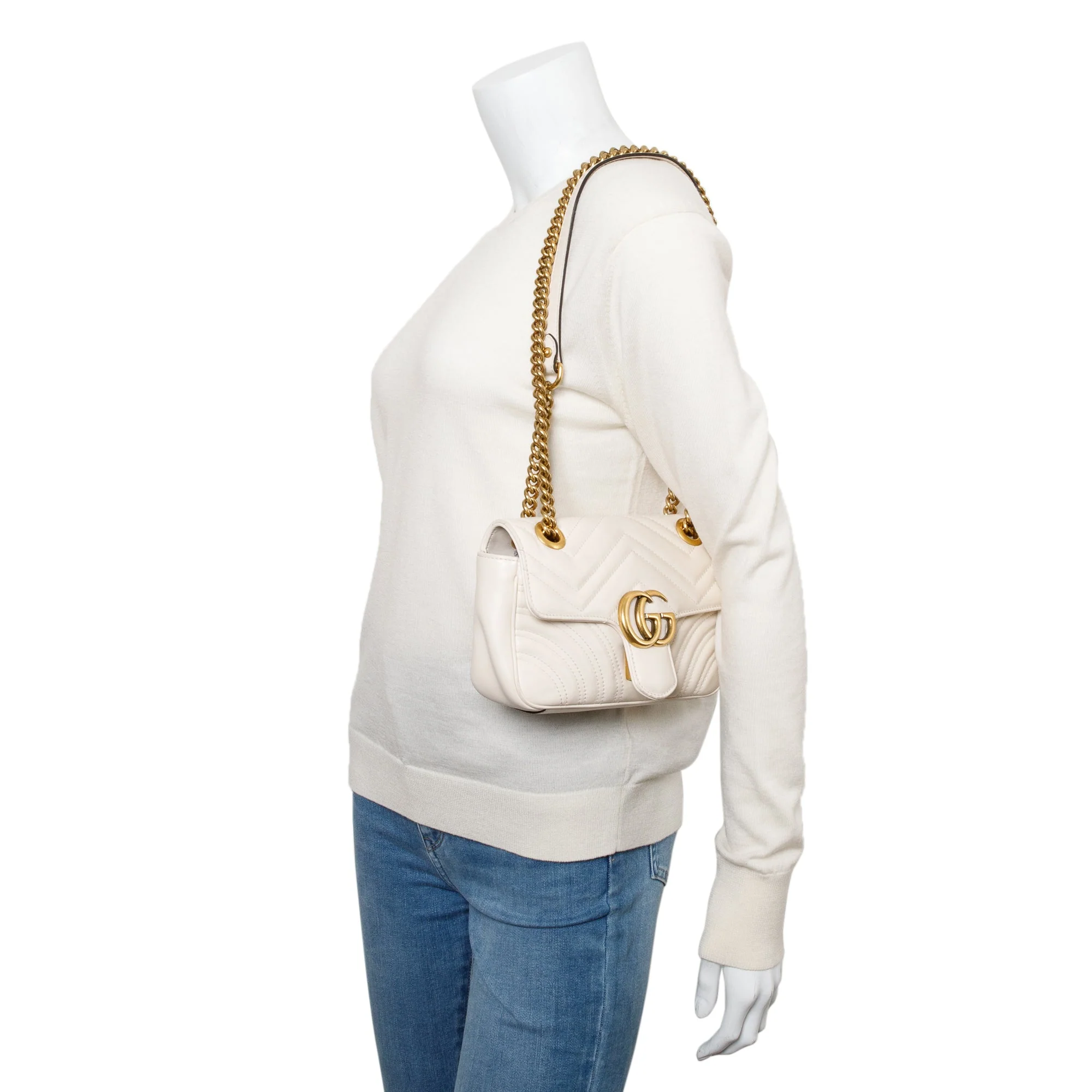 Gucci White GG Marmont Matelasse Mini Shoulder Bag - Image 2