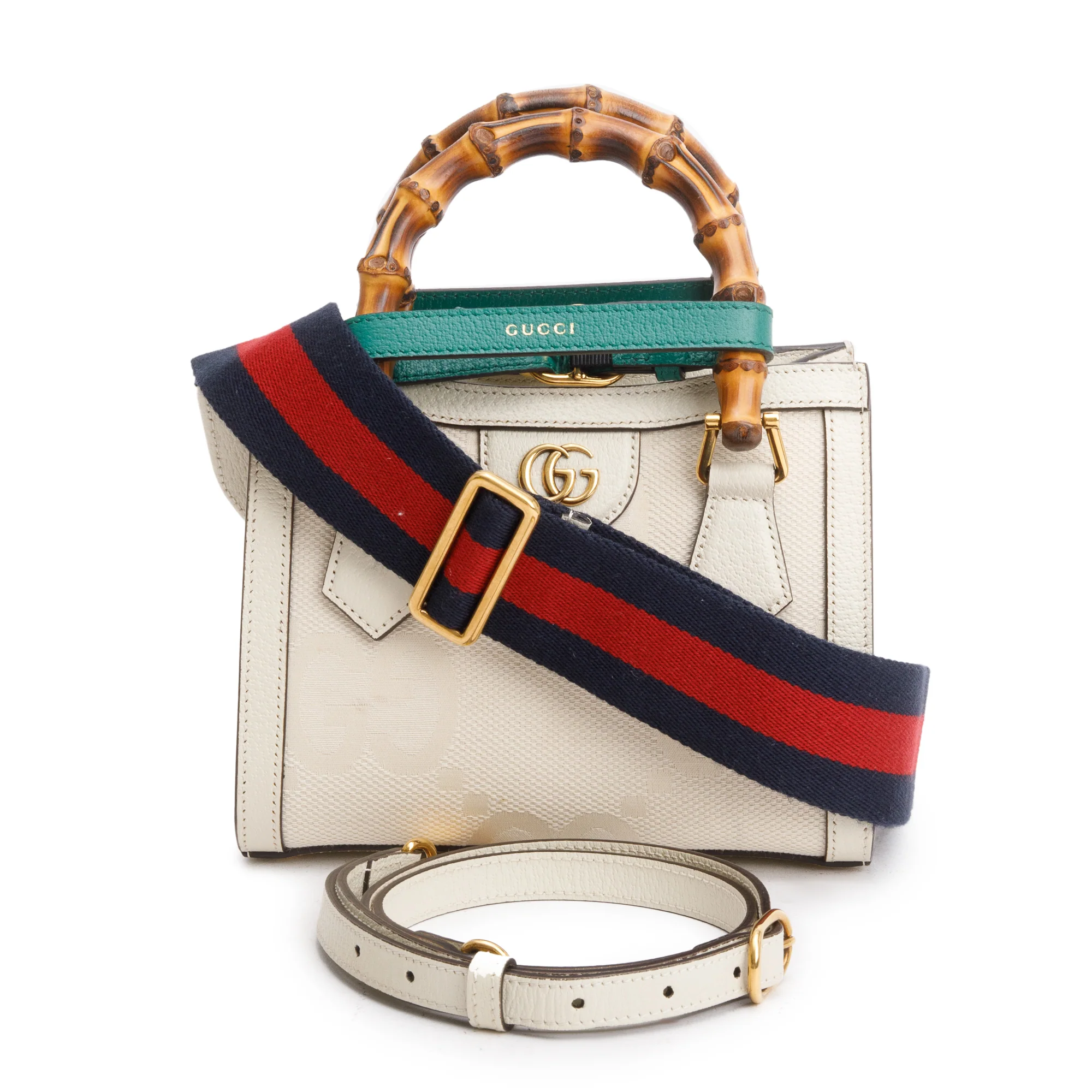 Gucci White Jumbo GG Canvas and Calfskin Leather Diana Small Tote Bag w/ Straps & Box - Image 7
