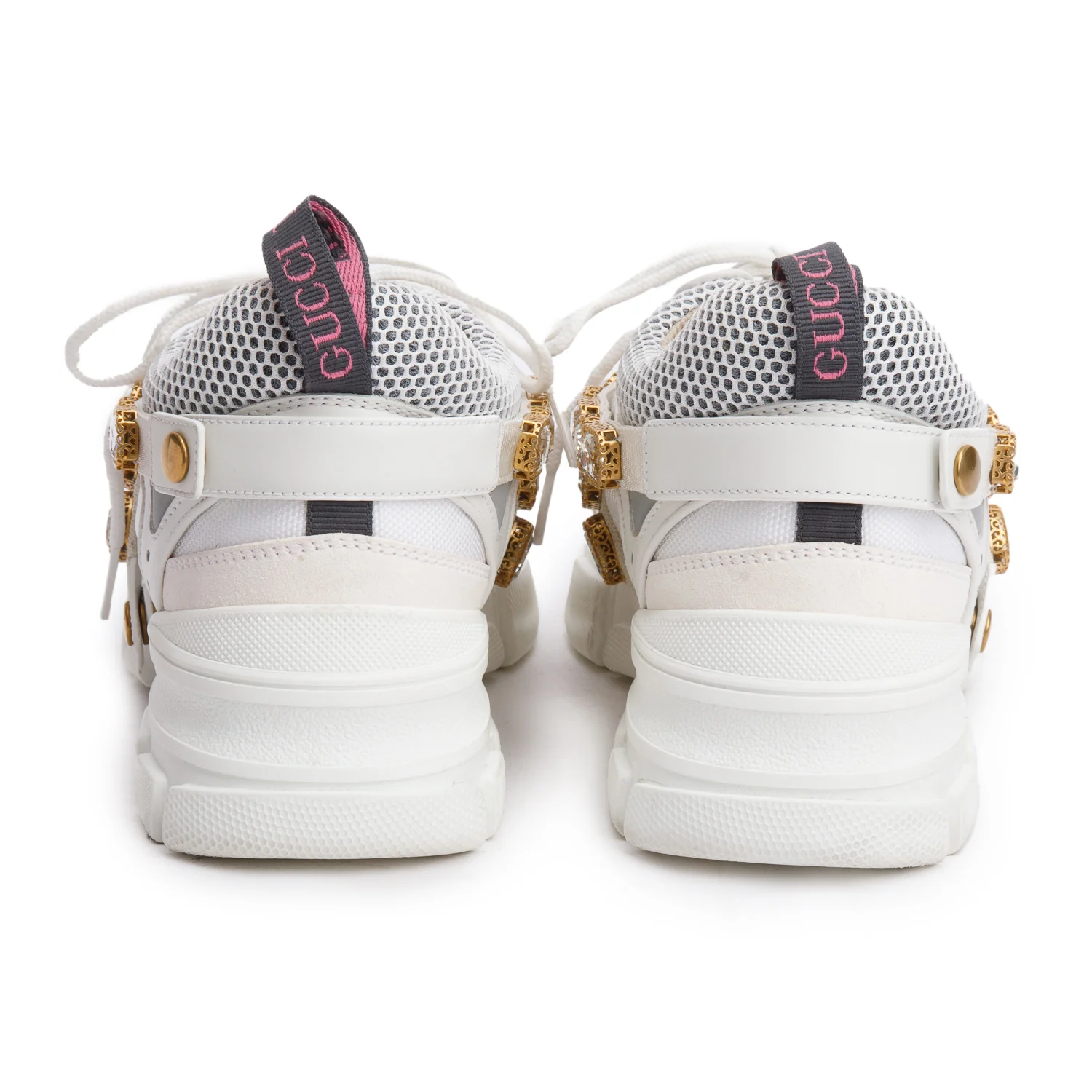 Gucci White Leather Crystal Flashtrek Chunky Sneakers, Size 40 w/ Box - Image 5
