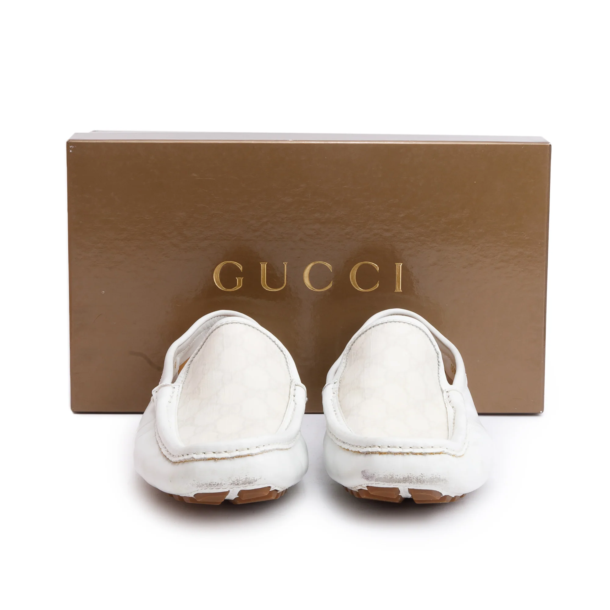 Gucci White Leather GG Supreme Drivers Loafers, Size 9.5 - Image 2