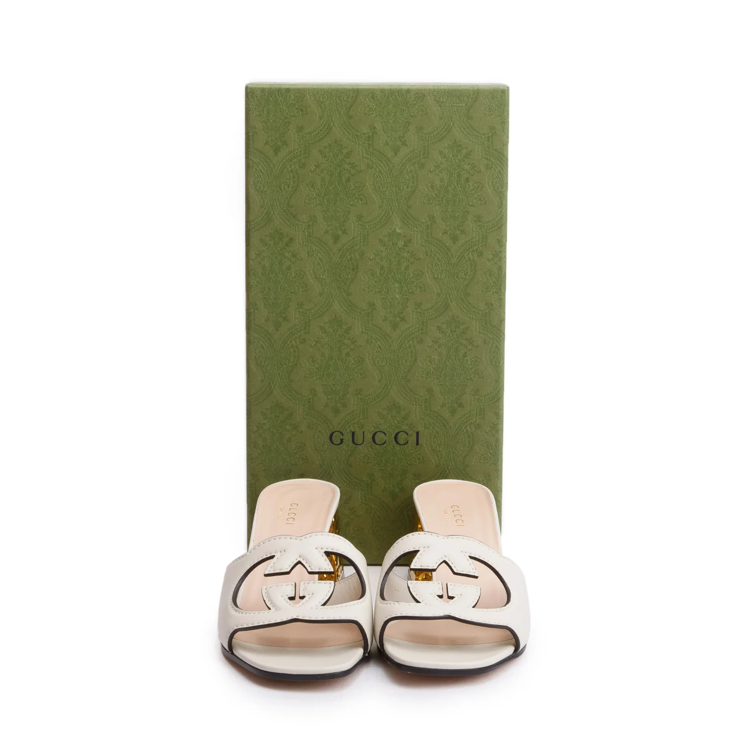 Gucci White Leather Interlocking G Cutout Slide Sandals, Size 38 w/ Box - Image 2