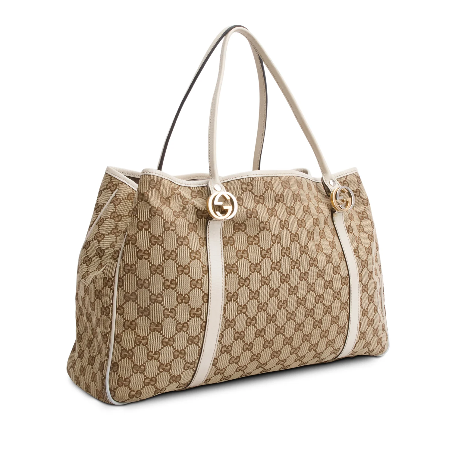 Gucci White Leather Trim GG Canvas Large Twin Tote - Image 5