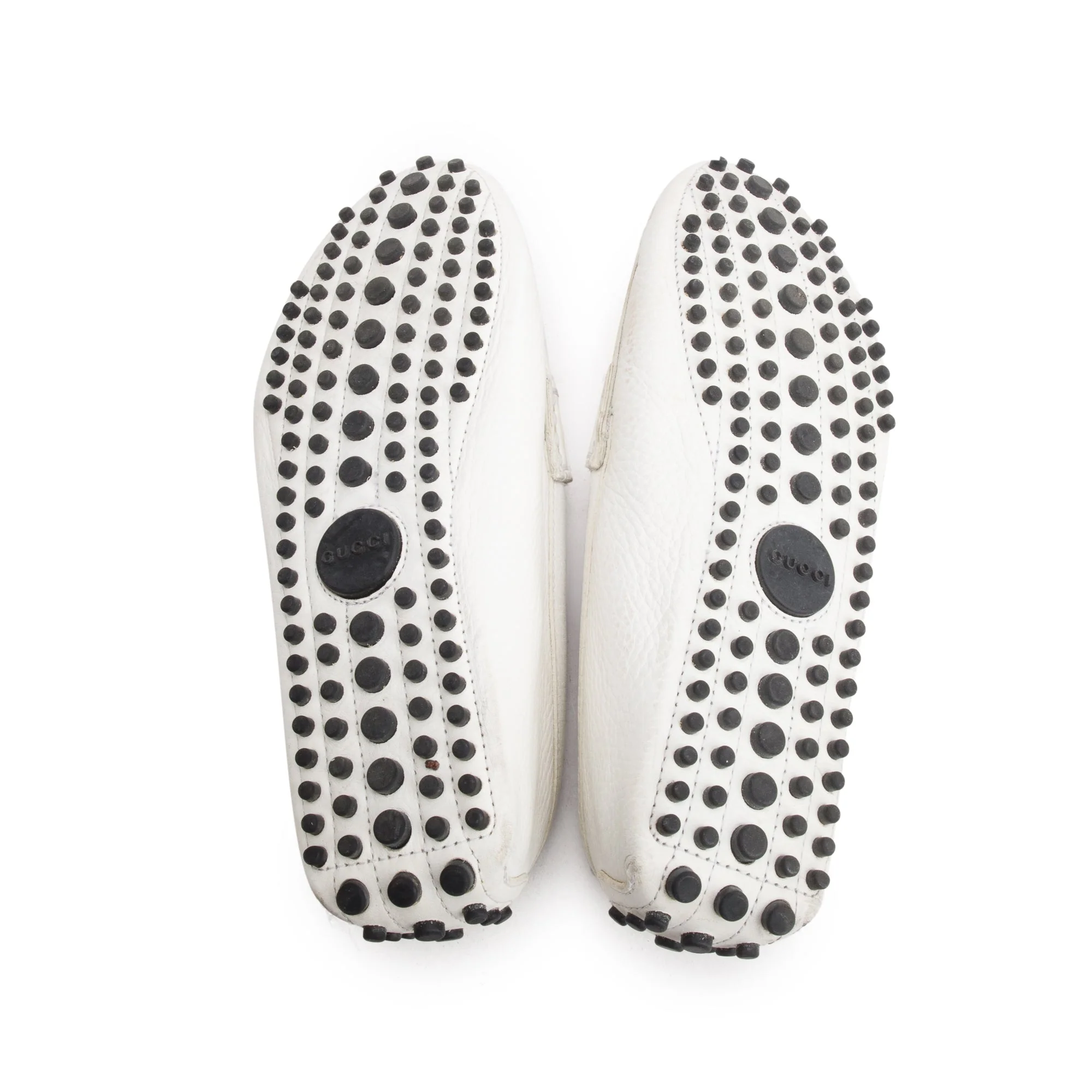 Gucci White Leather Web Horsebit Accent Loafers, Size 36.5 - Image 5