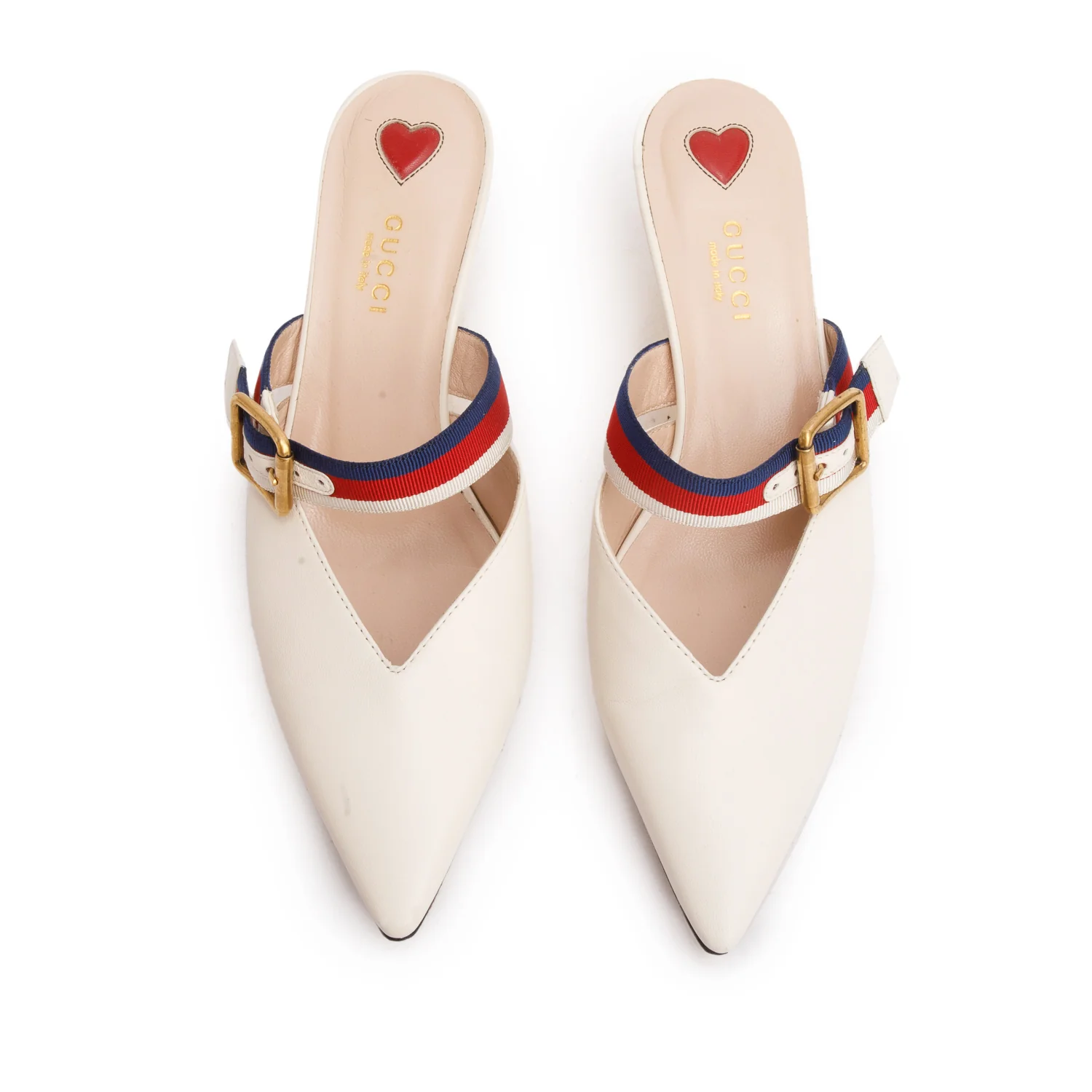 Gucci White Leather Web Sylvie D'Orsay Pumps, Size 37 w/ Box