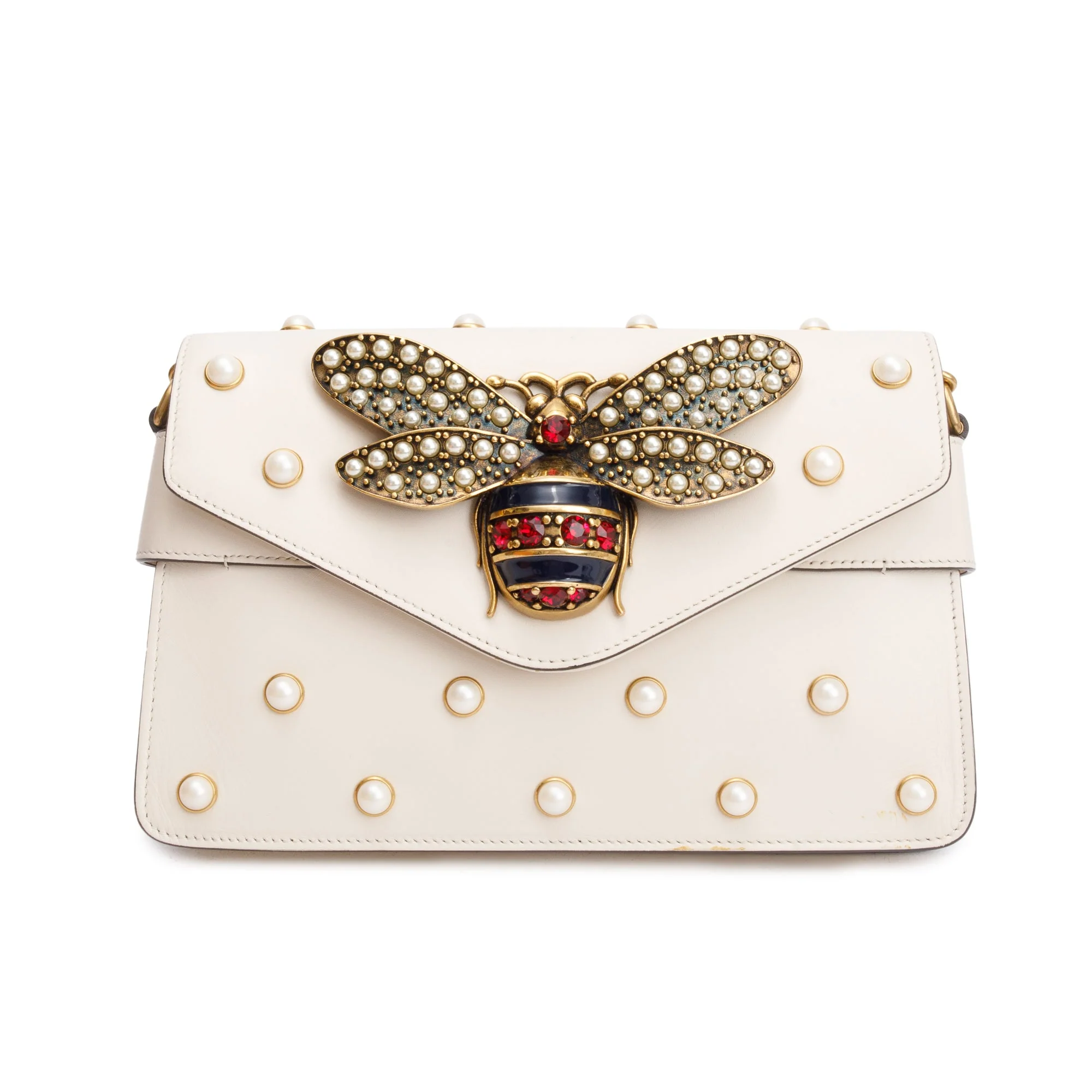 Gucci White Nappa Pearl Studded Mini Queen Margaret Broadway Shoulder Bag w/ Straps - Image 3