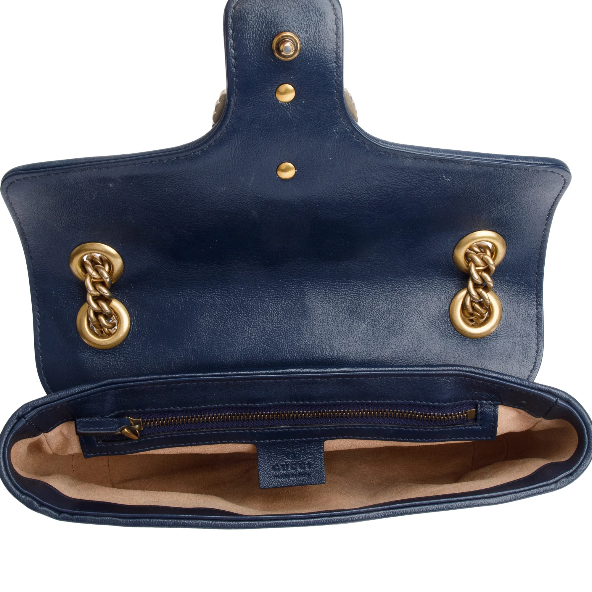 Gucci White/Navy Trim GG Marmont Matelasse Leather Torchon Small Shoulder Bag - Image 8