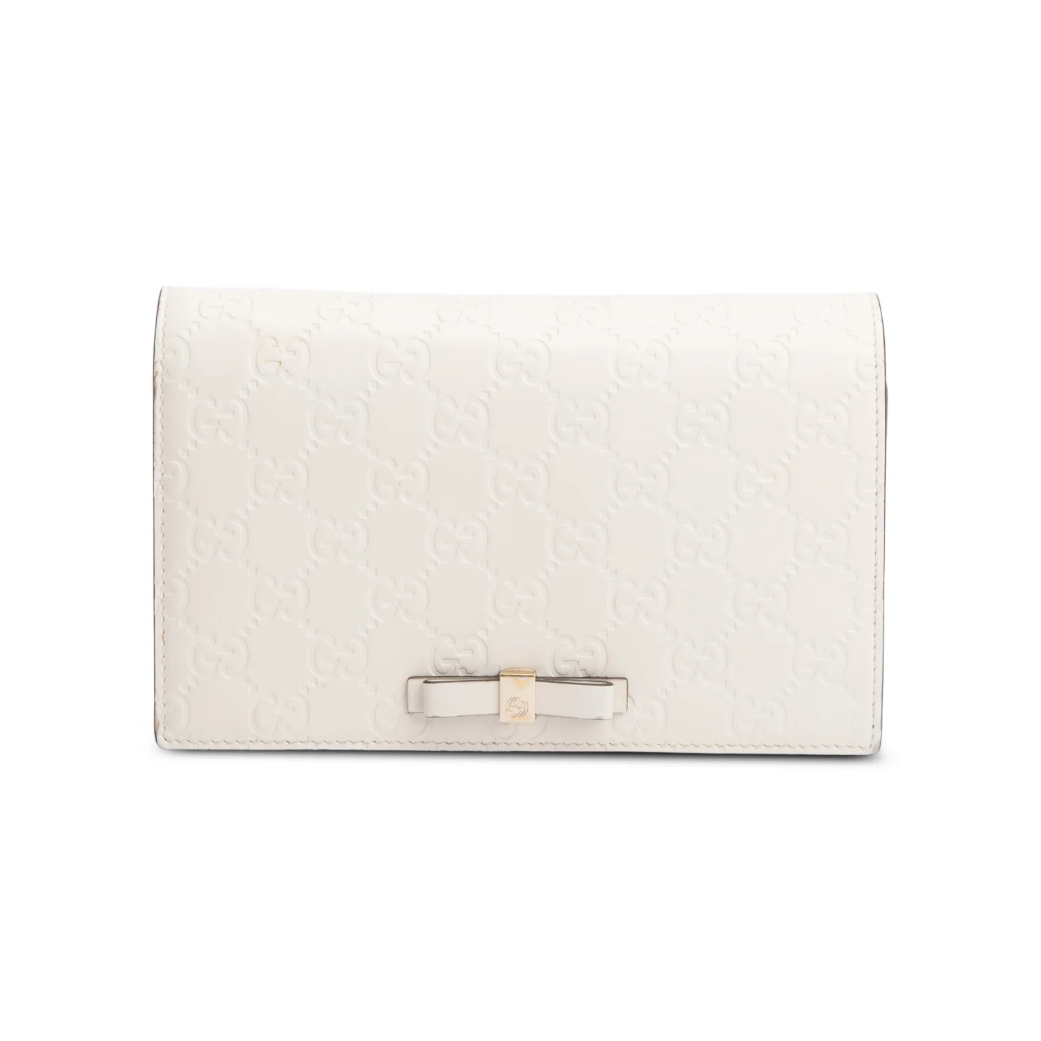 Gucci White Signature Leather Bow Mini Wallet On Chain - Image 3