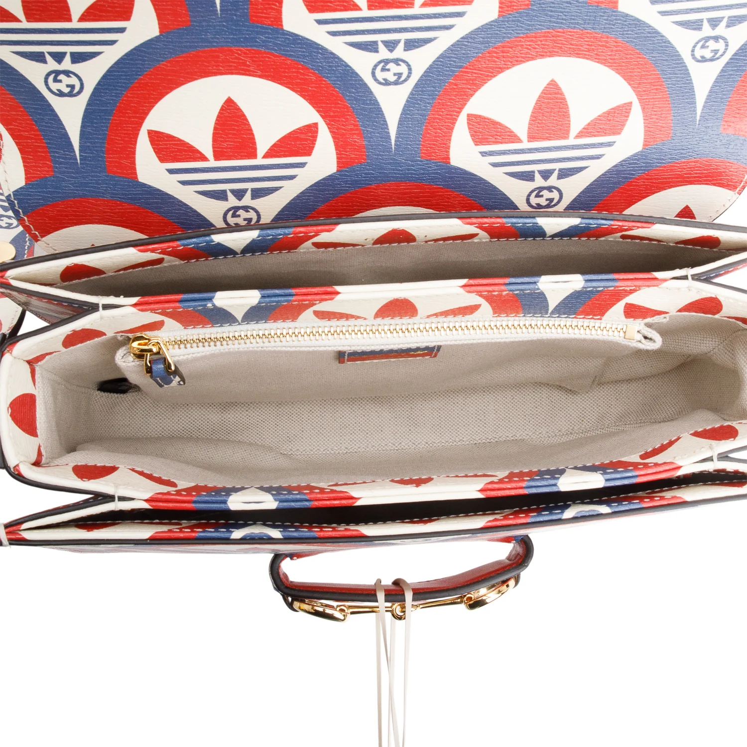 Gucci X Adidas Limited Edition Blue/Red Trefoil Printed Leather Horsebit 1955 Small Shoulder Bag - Image 8