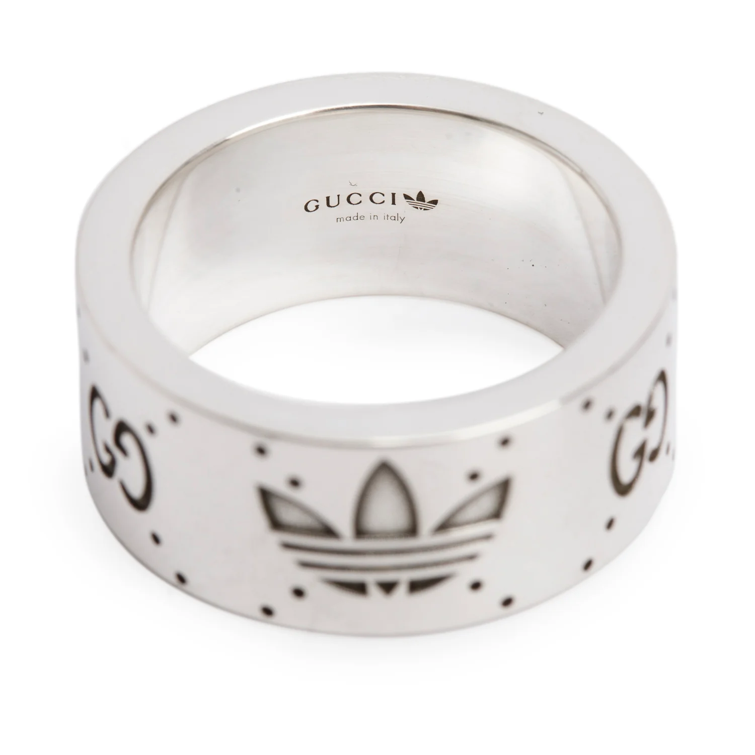 Gucci x Adidas Sterling Silver Engraved GG Wide 9 MM Band Ring, Size 14 6.5 w/ Box - Image 3