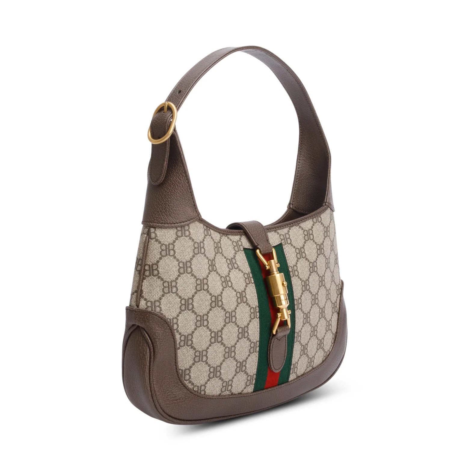 Gucci X Balenciaga BB Supreme Canvas & Brown Calfskin Leather Web Small Jackie 1961 Hobo - Image 4