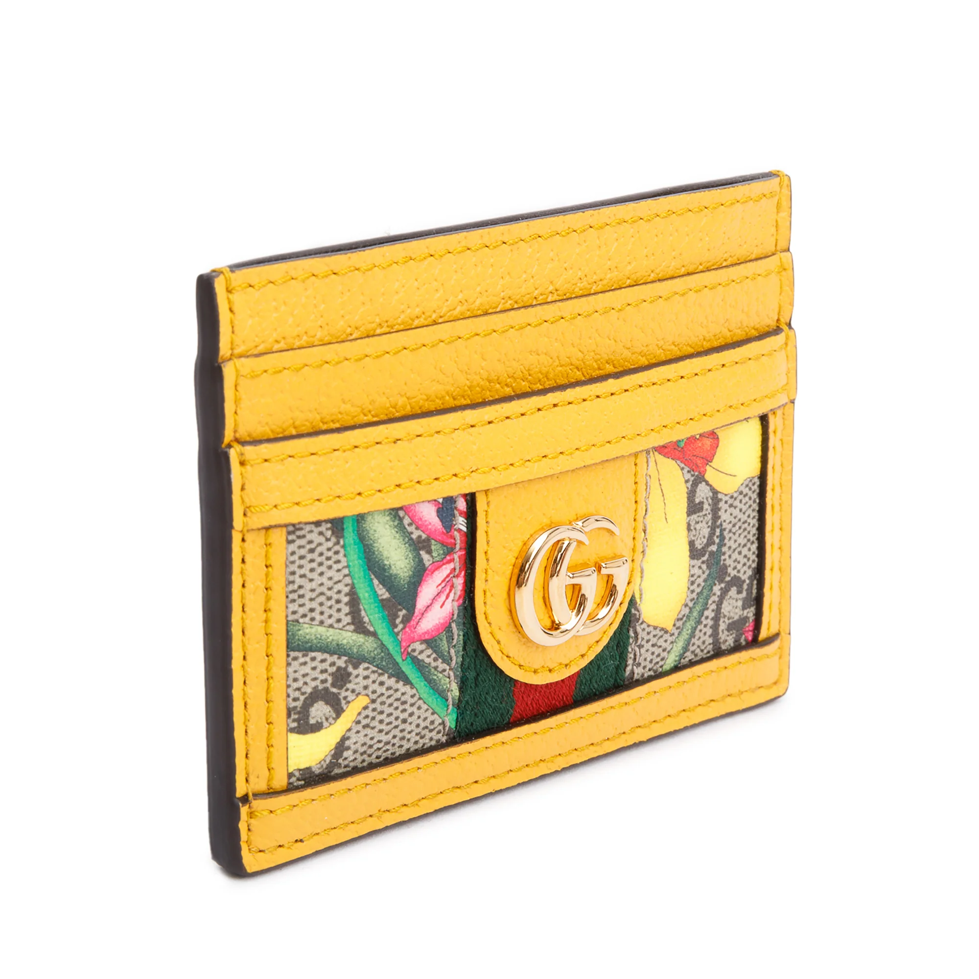 Gucci Yellow Calfskin Leather Flora Ophidia Card Holder w/ Box - Image 3