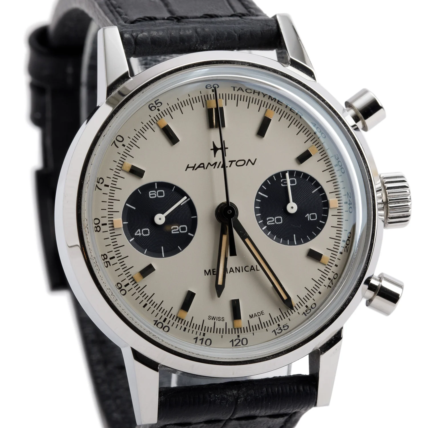 Hamilton 2025 Stainless Steel American Classic Intra-Matic 40 MM Automatic Chronograph Watch White Dial H384290 w/ Box, Papers & Extra Strap - Image 3