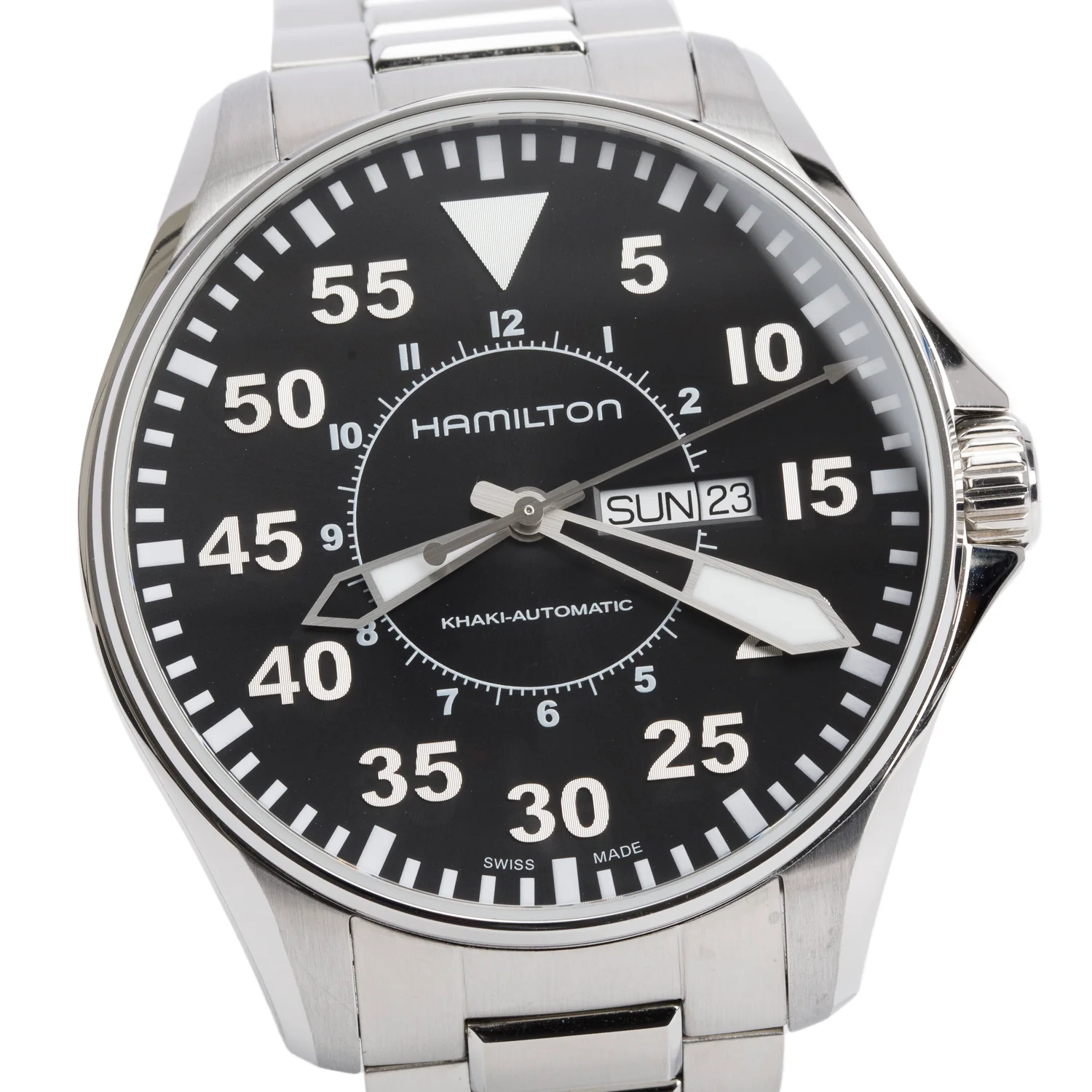 Hamilton Stainless Steel Khaki Aviation Night Pilot Day Date 46 MM Automatic Watch H647150 w/ Box - Image 3