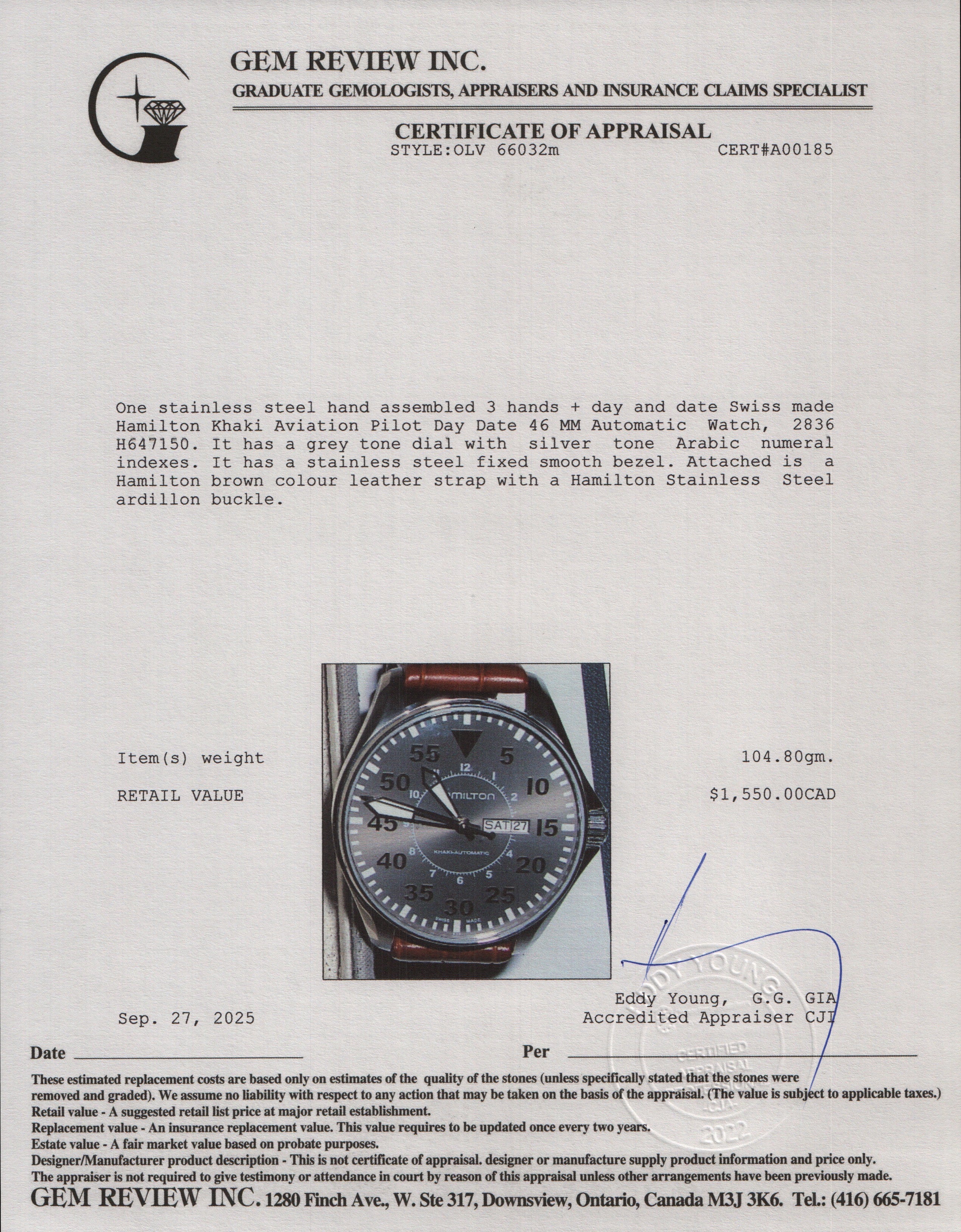 Hamilton Stainless Steel Khaki Aviation Pilot Day Date 46 MM Automatic Watch H647150 w/ Box & Papers - Image 6