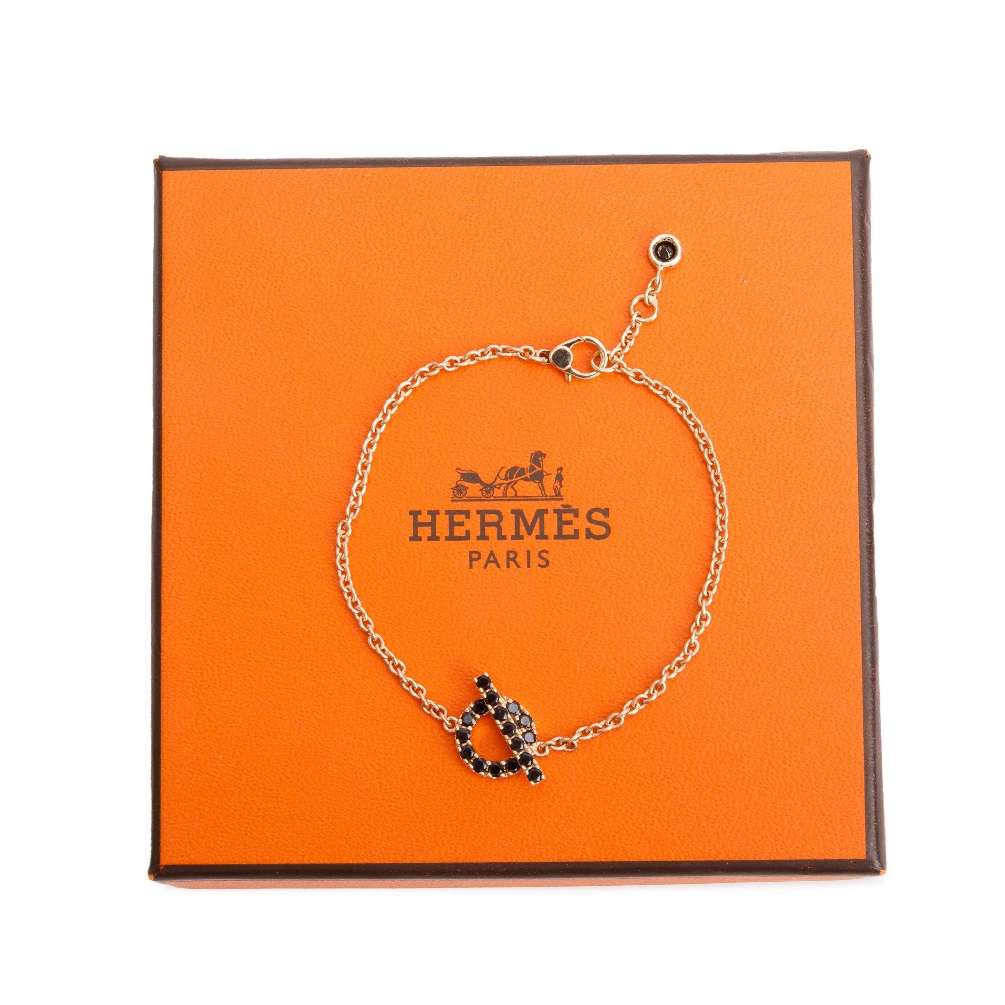 Hermes 18k Rose Gold Black Spinel Finesse Bracelet w/ Box - Image 2
