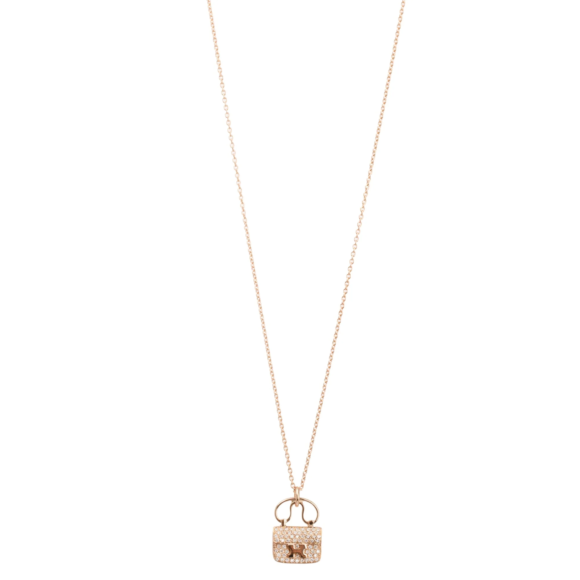 Hermes 18k Rose Gold Diamond Amulettes Constance Pendant Necklace - Image 7