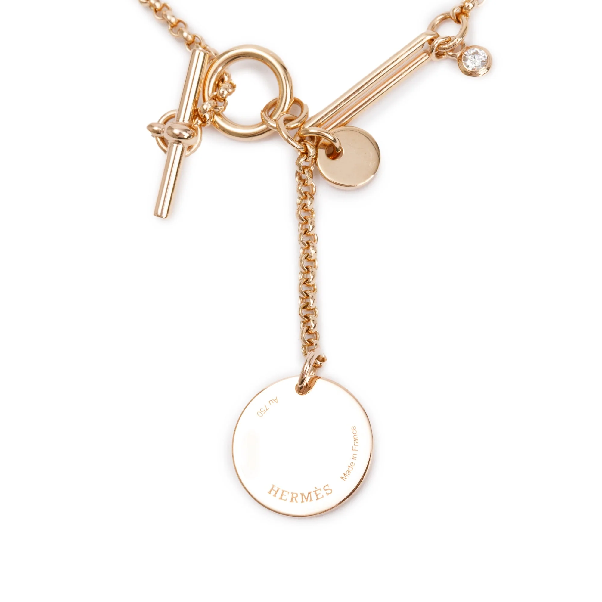 Hermes 18k Rose Gold Diamond Ex-Libris Pendant Necklace, Small Model w/ Box - Image 5