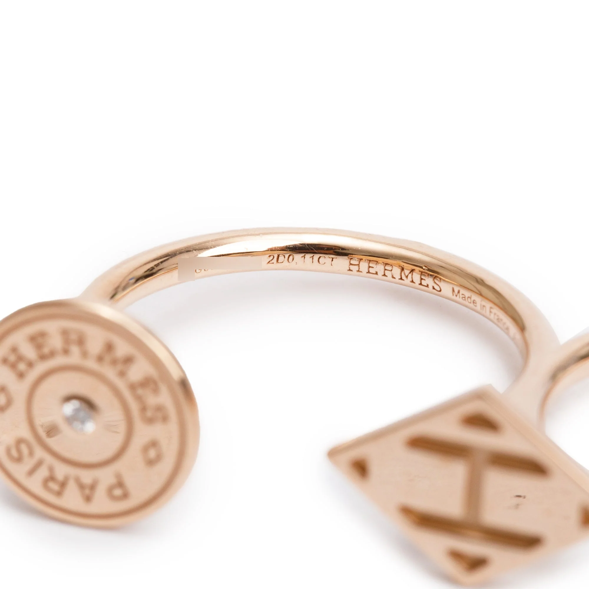 Hermes 18k Rose Gold Diamond Gambade Double Ring, Size 52 - Image 2