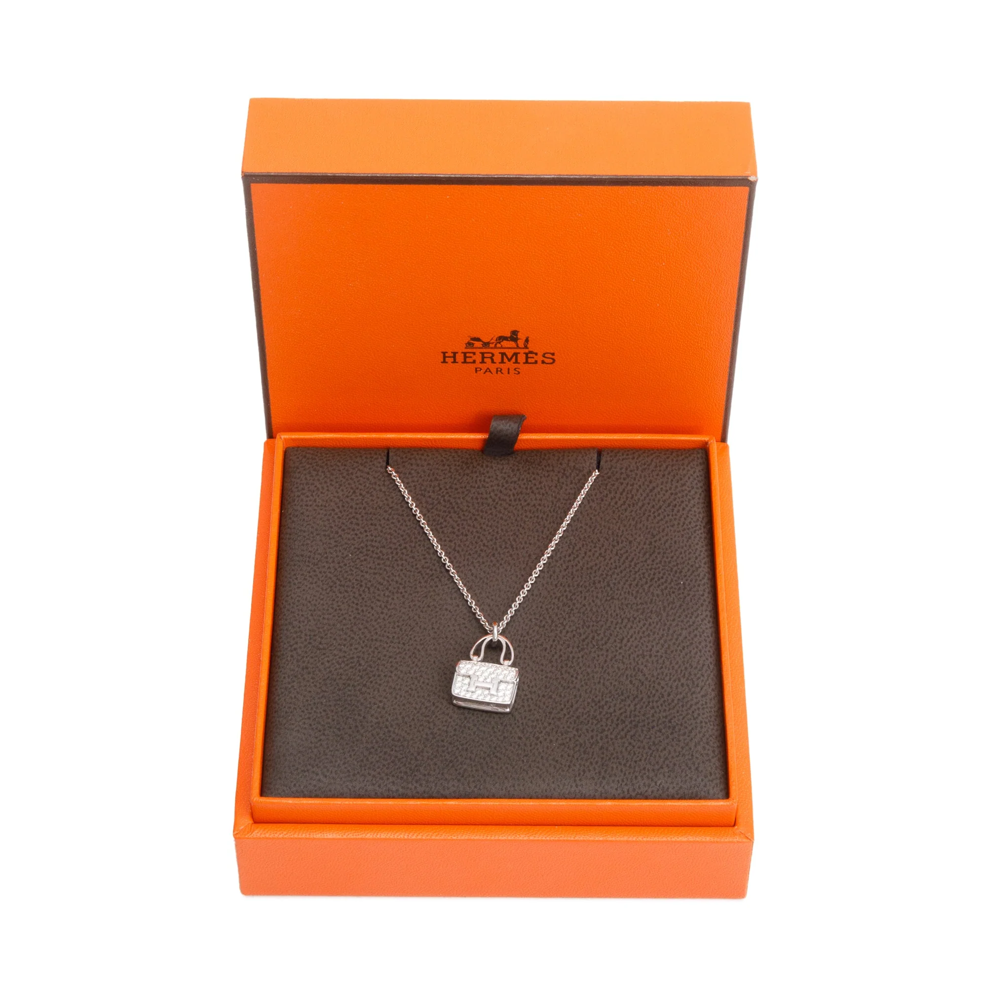 Hermes 18k White Gold Diamond Amulettes Constance Pendant Necklace w/ Box - Image 3