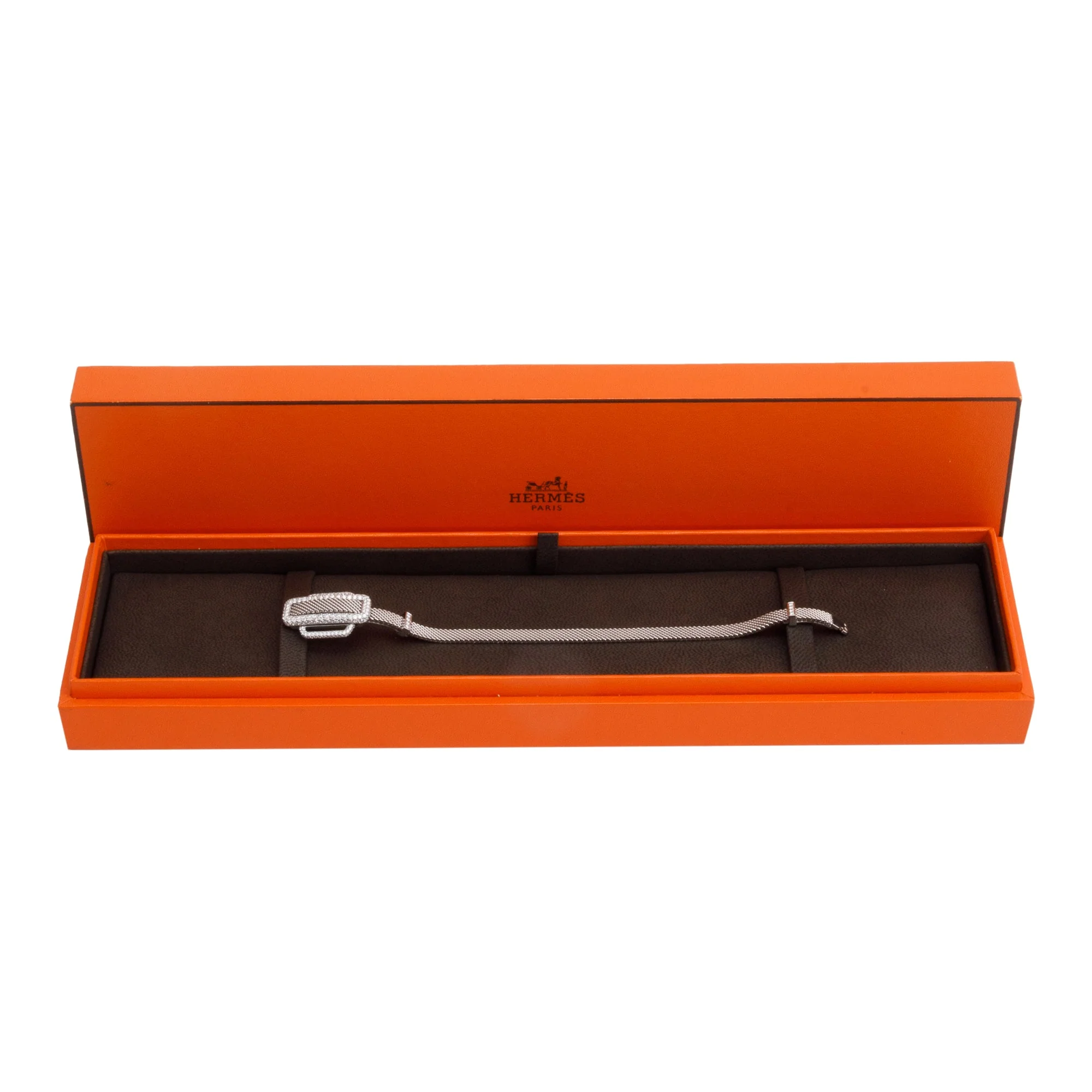 Hermes 18k White Gold Diamond Attelage d'Or Ribbon Tour Bracelet w/ Box - Image 2