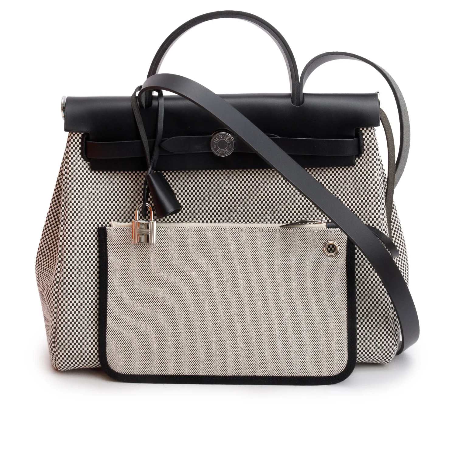 Hermes 2020 Ecru Noir Toile Criss Viking Vache Hunter Herbag Zip 31 Retourne w/ Pouch, Box & Reeceipt - Image 3