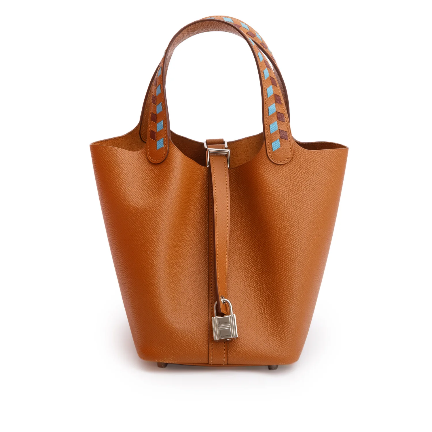 Hermes 2020 Gold/Bleu Nord/Rouge H Veau Epsom Tressage De Cuir Picotin Lock 18 w/ Box