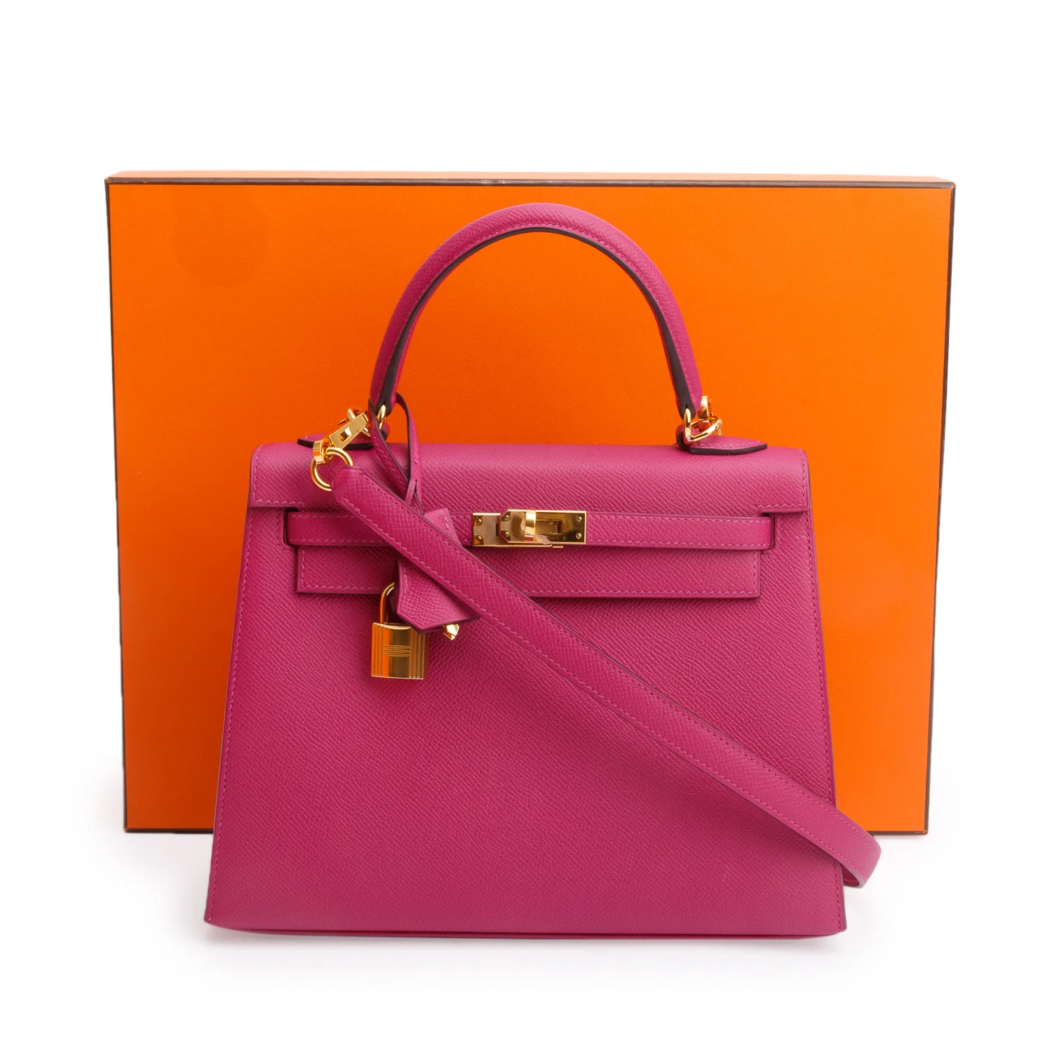 Hermes 2020 Rose Pourpre Veau Epsom Leather Kelly II 25 w/ Strap & Box - Image 3