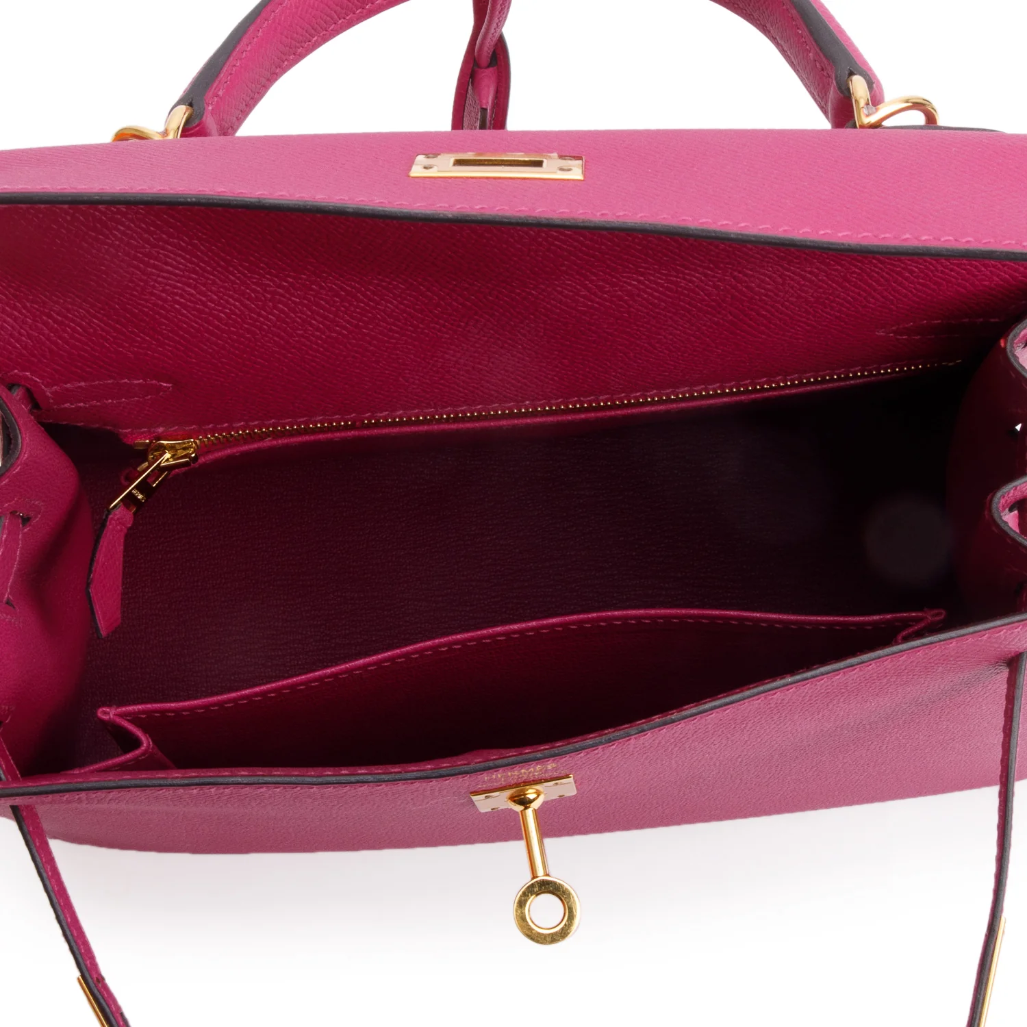 Hermes 2020 Rose Pourpre Veau Epsom Leather Kelly II 25 w/ Strap & Box - Image 9